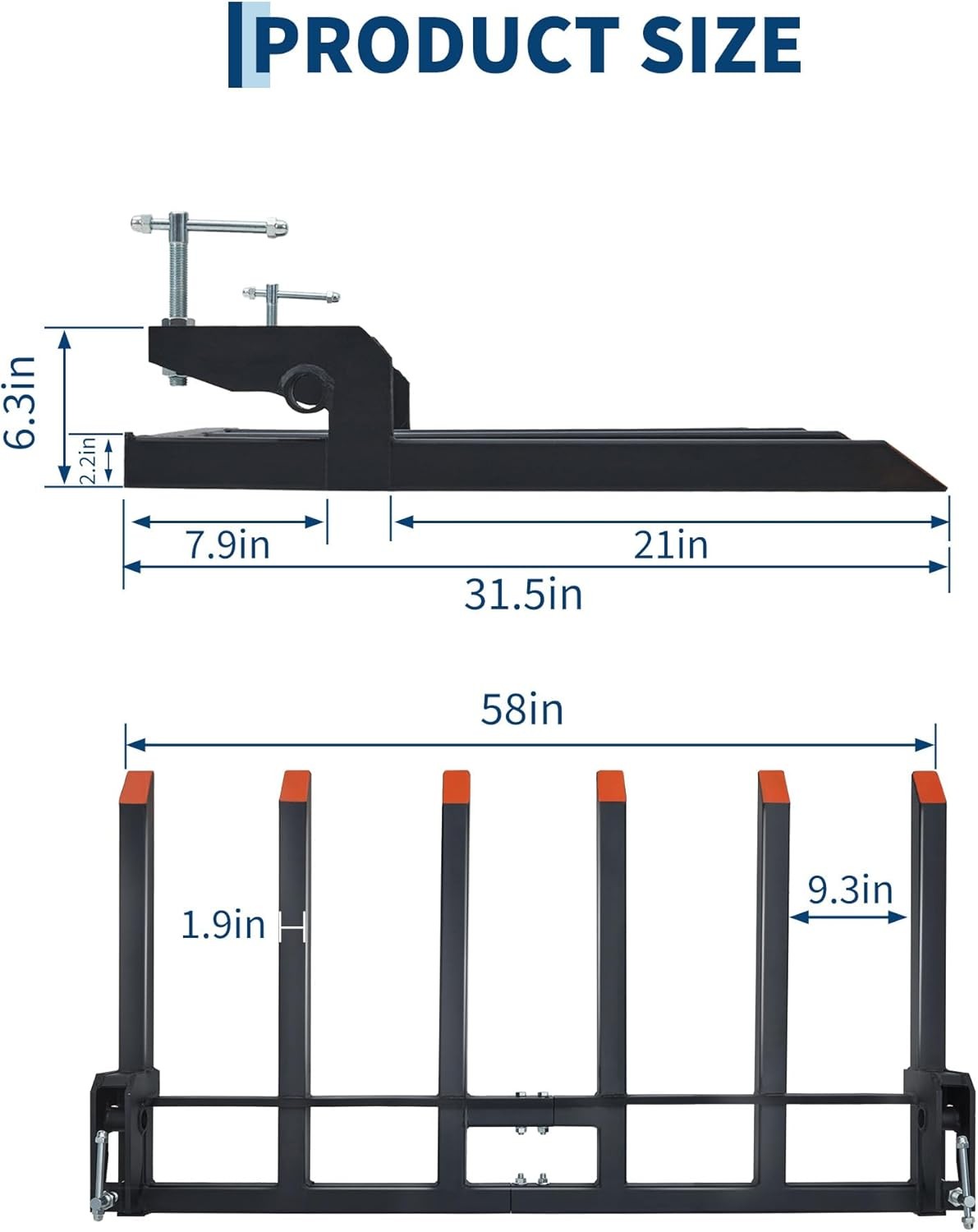Heavy Duty Clamp On Debris Forks for 60″ Tractor Bucket 4400 LB Capacity