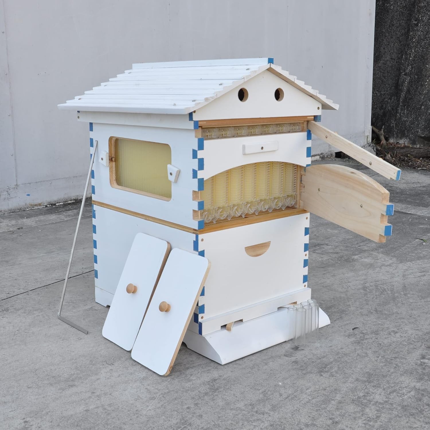 Auto Flowing Beehive Painted Wooden Beekeeping Hive + 7pcs Auto Flows Frames