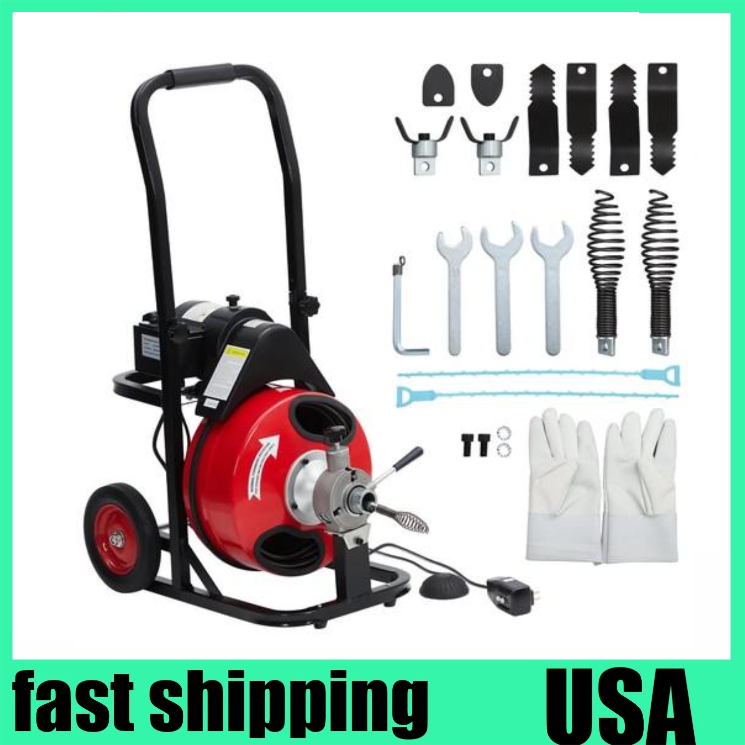 GARVEE 75 ft x 1/2 in Auto Feed Drain Cleaner Machine Portable Sewer Snake Auger