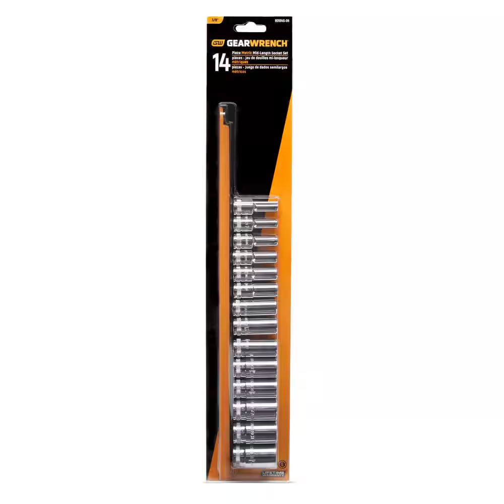 3/8 In. Drive 6 Point Mid Length Metric Socket Set (14-Piece)