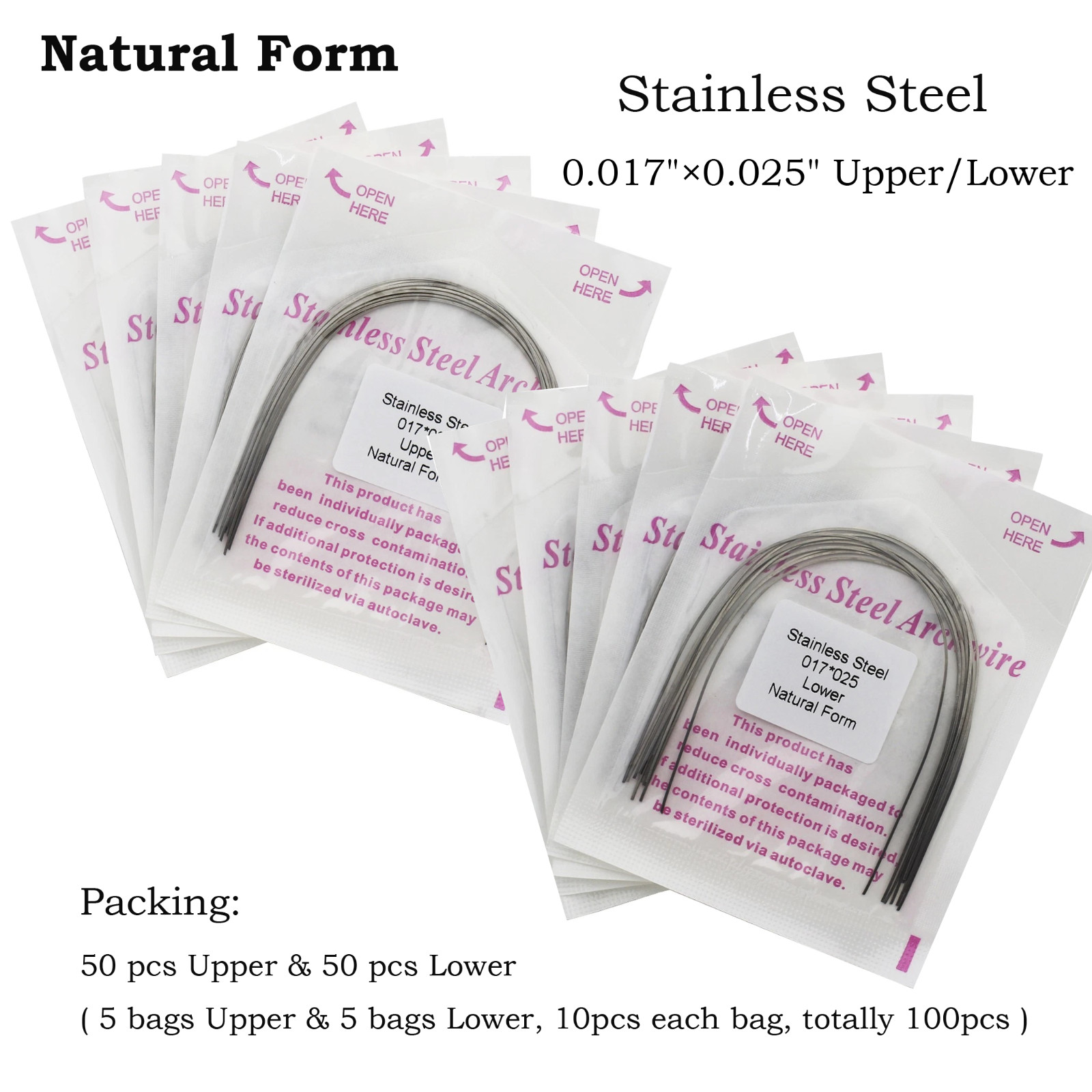 100PCS Orthodontic Arch Wires Stainless Steel Natural Form Round Rectangular 014