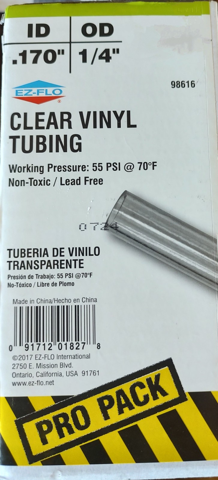 New From Bulk 10Ft EZ FLO Clear Vinyl Tubing 0.170″ ID x 1/4″ OD 55psi Max