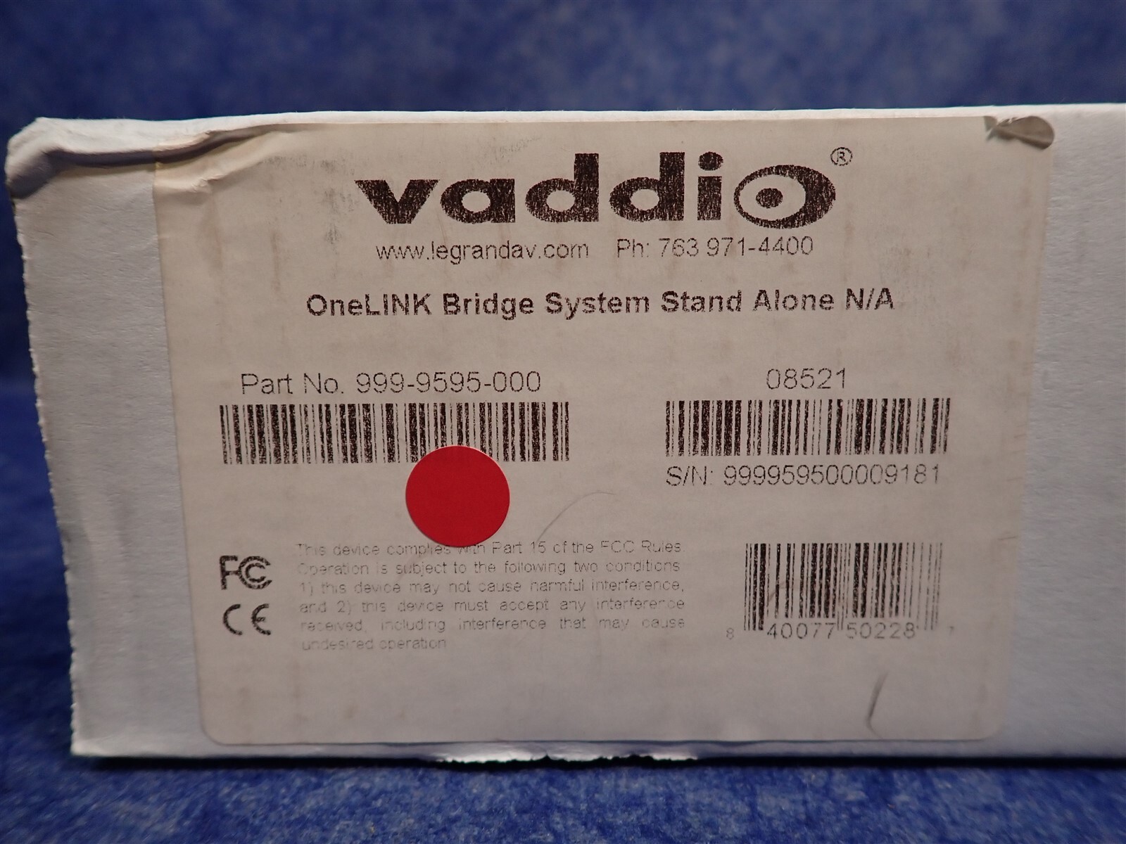 Vaddio 999-9595-000 OneLINK Bridge A/V Interface Receiver for HDBaseT Cameras