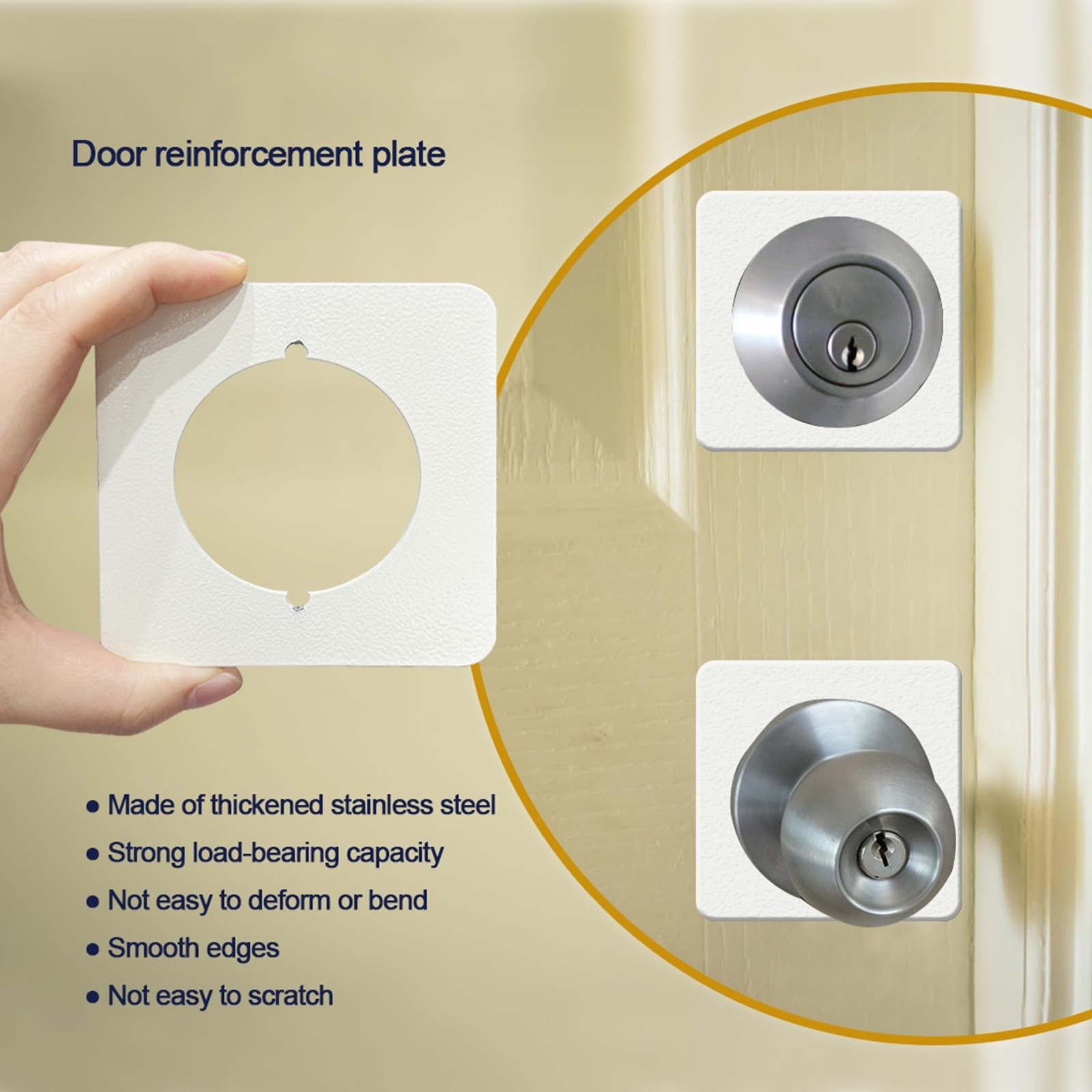2 Pcs Square Door Knob Plate, Stainless Steel Door Reinforcement Plate, Scar …