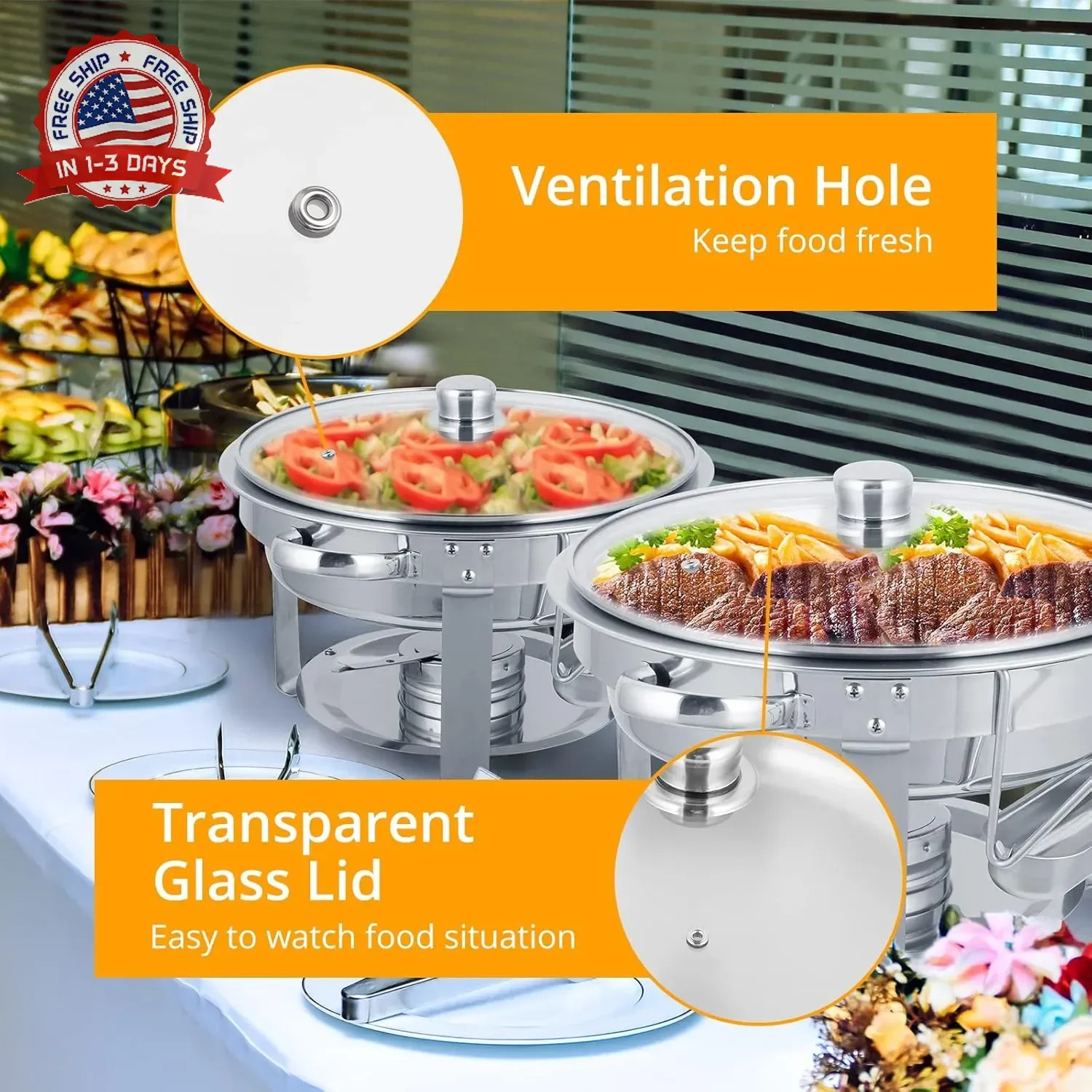 ROVSUN 5 Qt 2 Pack Chafing Dishes for Buffet, NSF Stainless Steel Round Chafers