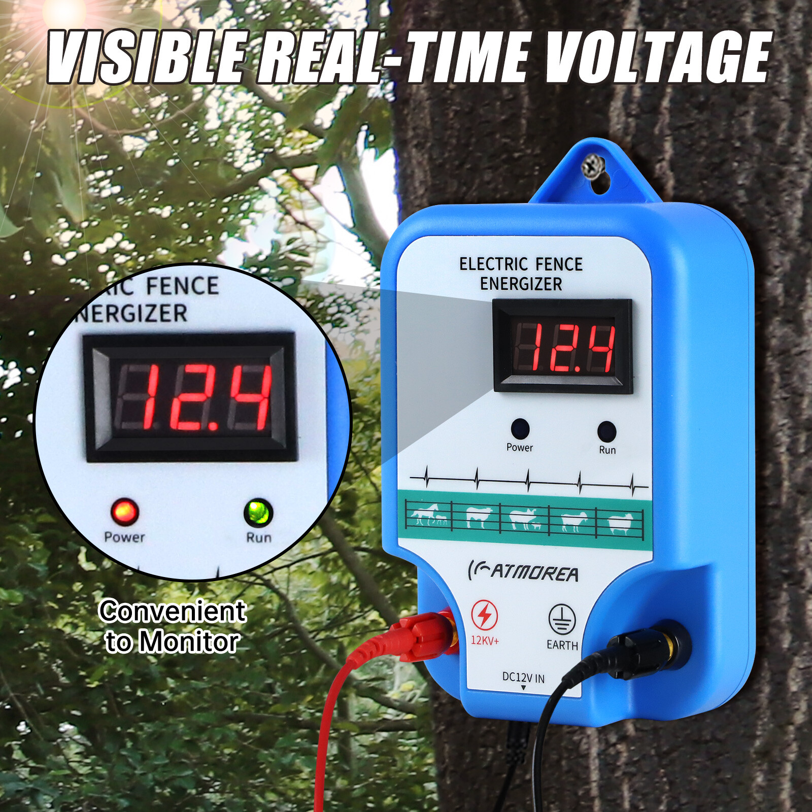 AC Powered Fence Charger LCD Display 2.5J Electric Fence Energizer for Livestock