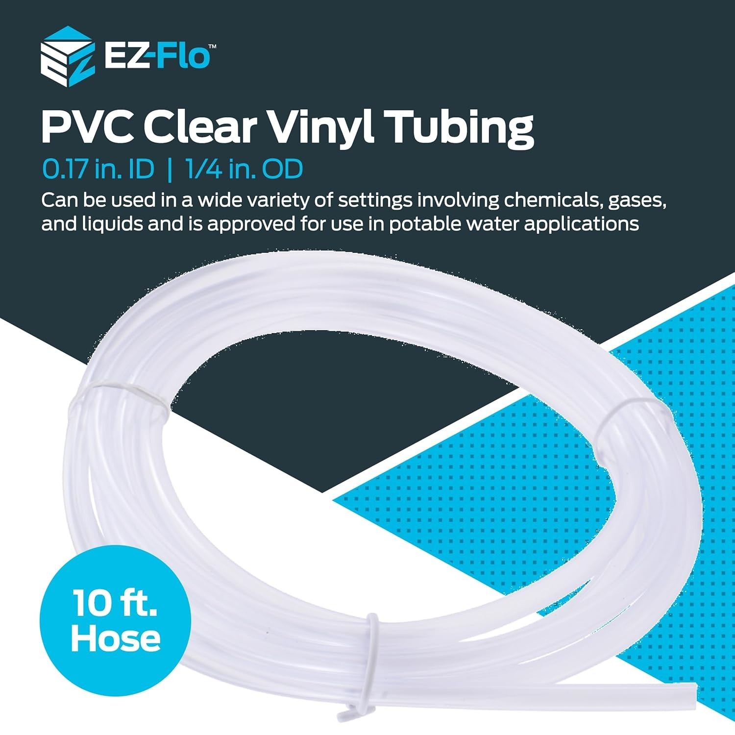 Flexible 10ft Clear PVC Tubing, 0.17 ID x 1/4 OD for Water & Chemical Transfer