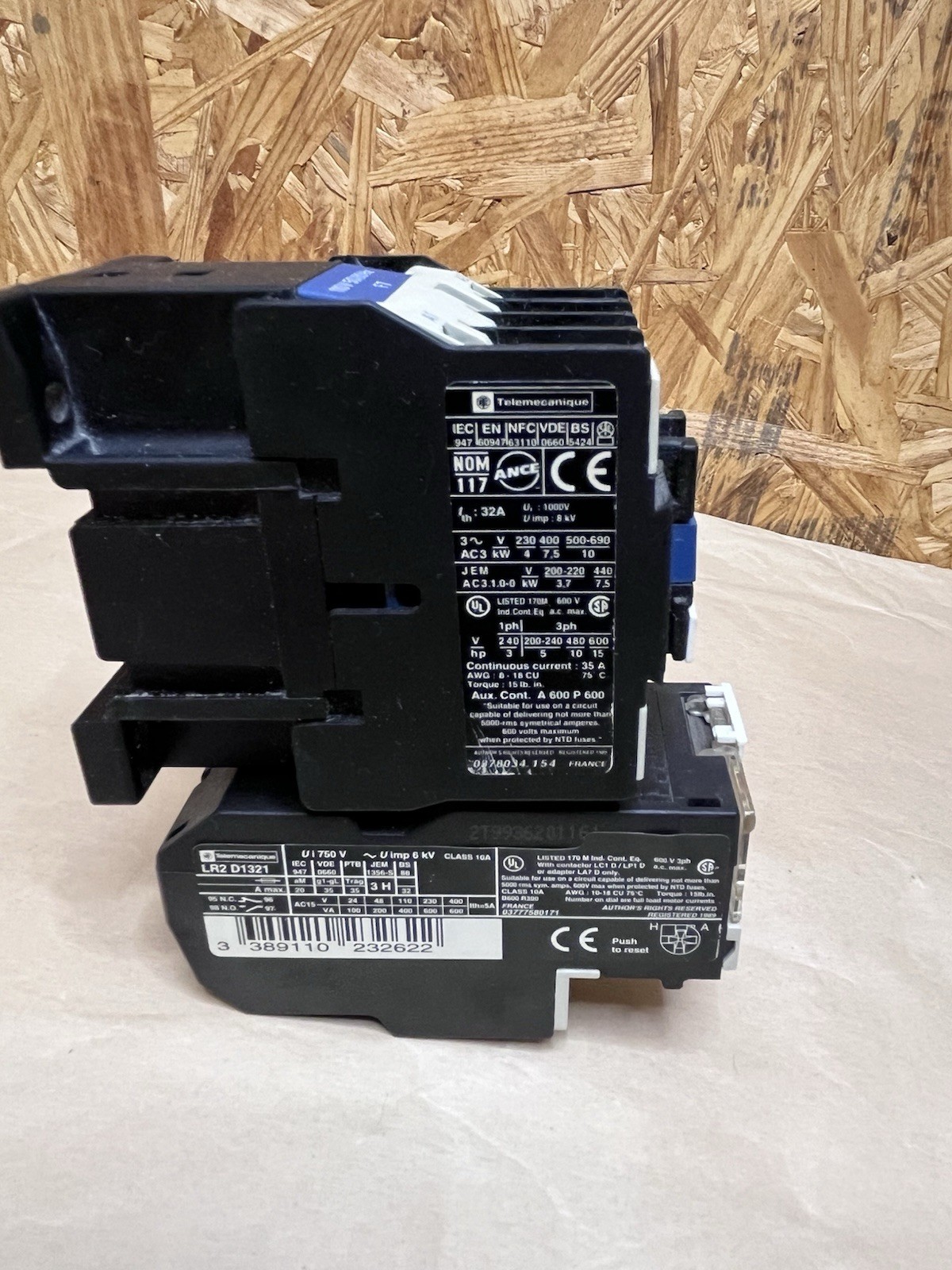 Telemecanique LC1 D1810 Type F7 Contactor WITH LR2 D1321 Relay, 110 VAC, 18A