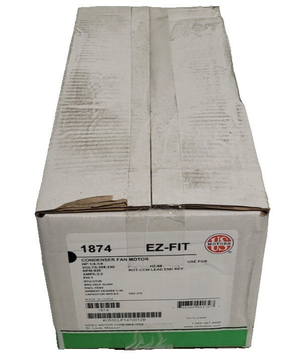 US Motors – 1874 – 1/4 HP, 825 RPM, 208-230V, PSC Condenser Fan Motor (TE) NEW