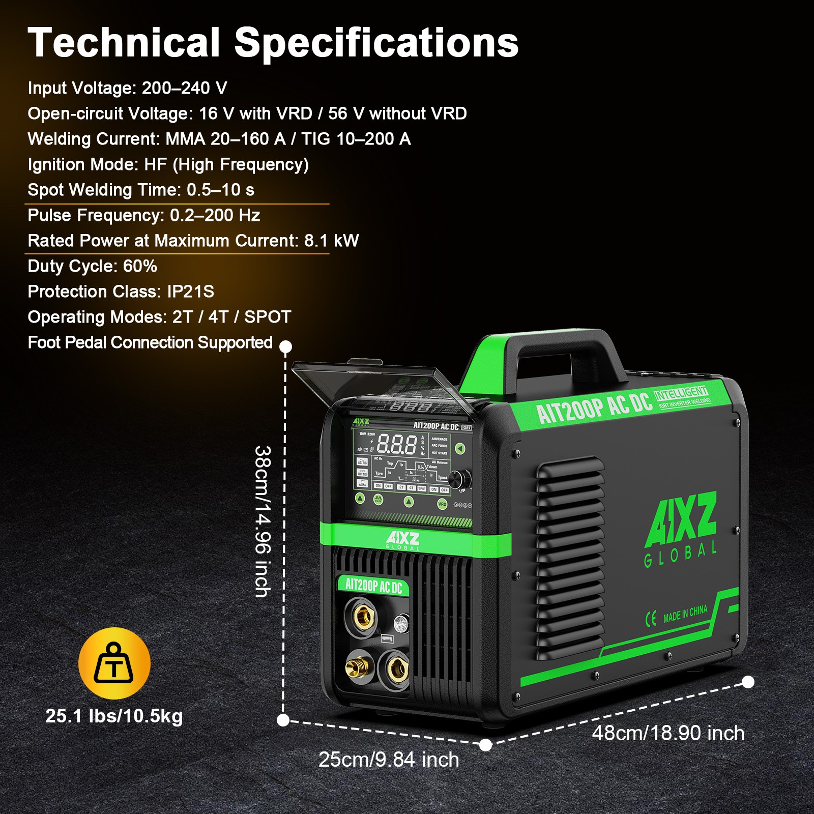 AC DC Aluminium TIG/MMA Welding Machine 200A 110V/230V Pulse Spot HF TIG Welder