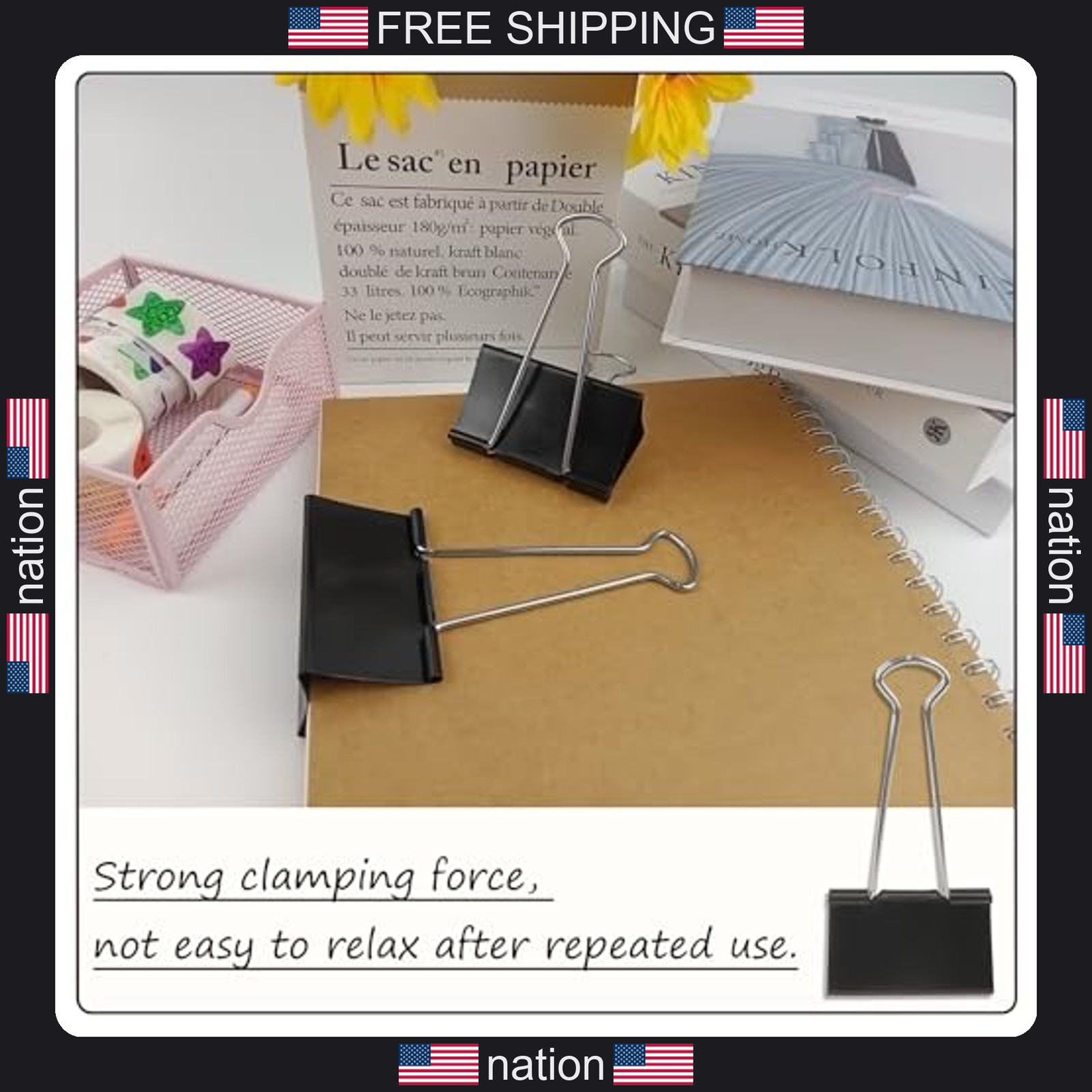 Dstelin 3-inch heavy-duty black binder clips 8-pack office organization