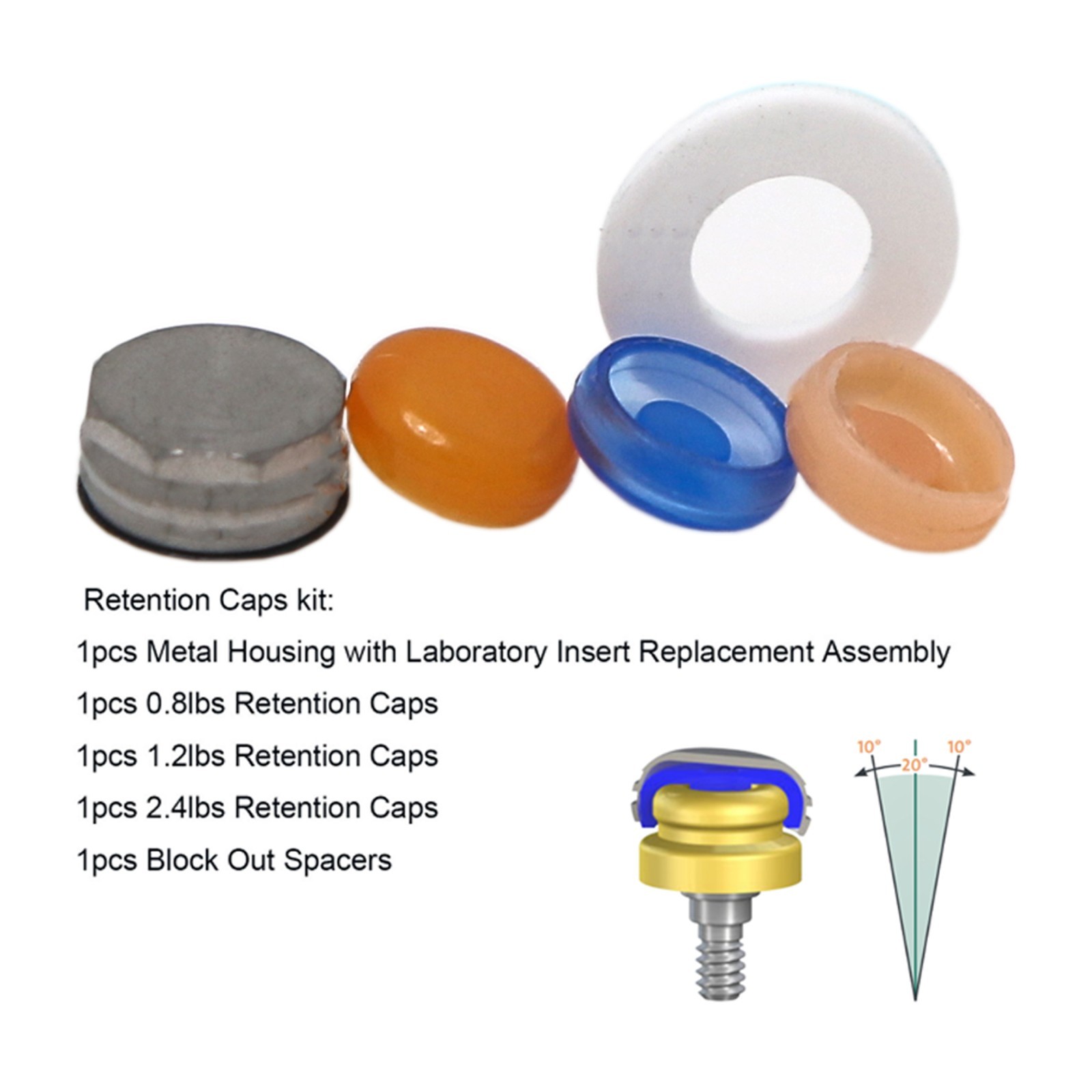US Dental Overdenture Abutment Retention Cap Locator male processing Inserts Set