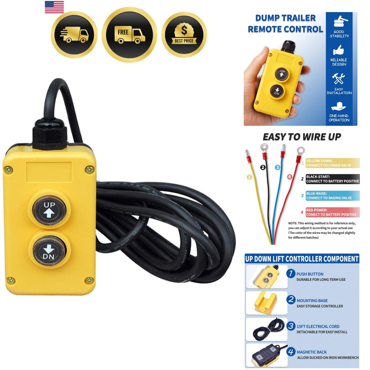 4 Wire Dump Trailer Remote Control Switch for 12V DC Double Acting Hydraulic …