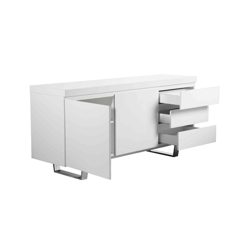 Pangea Home Sienna Modern Gloss Lacquer and Steel Metal Buffet in White