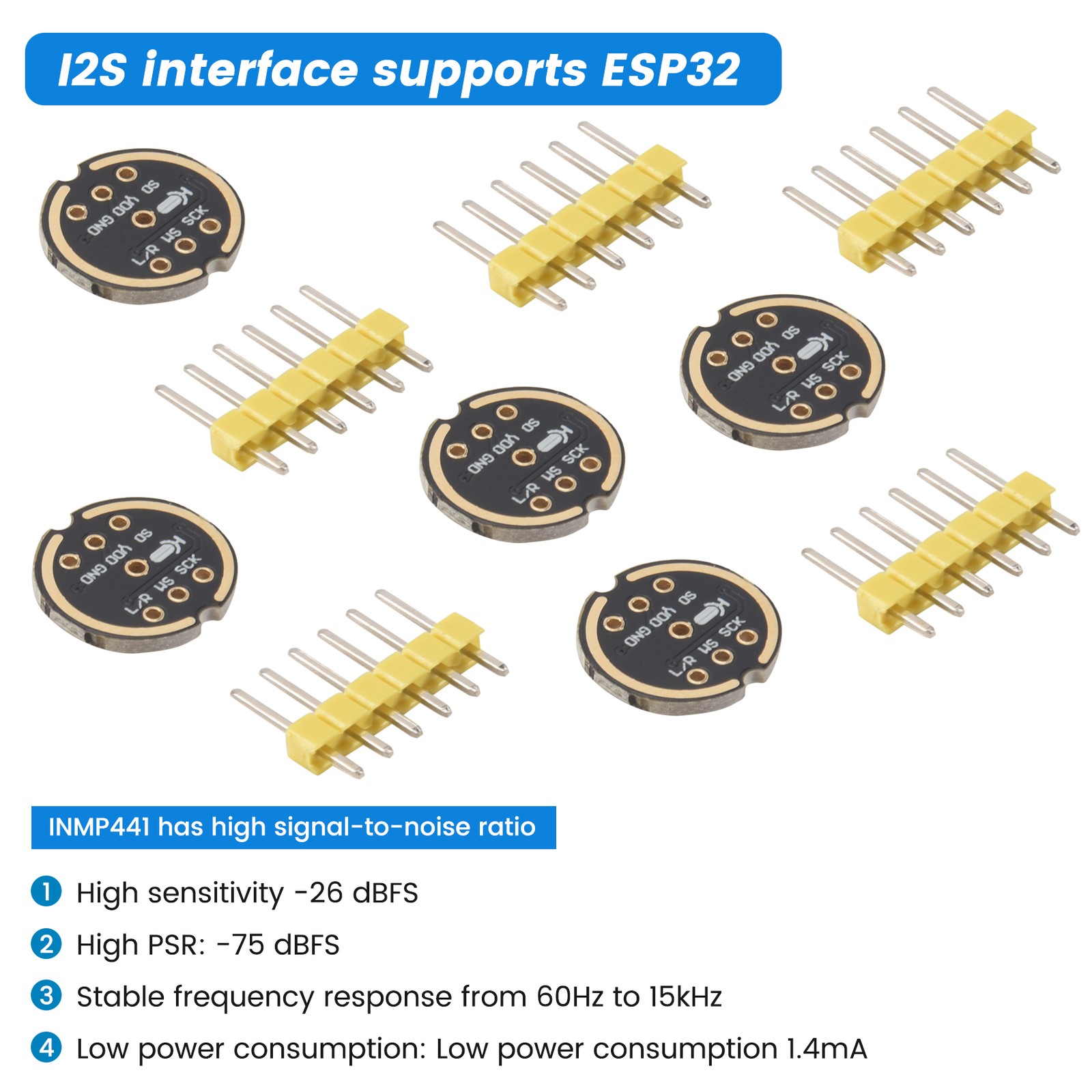 5pcs Inmp441 Omni-Directional Microphone Module Mems High Precision I2S Cut2233