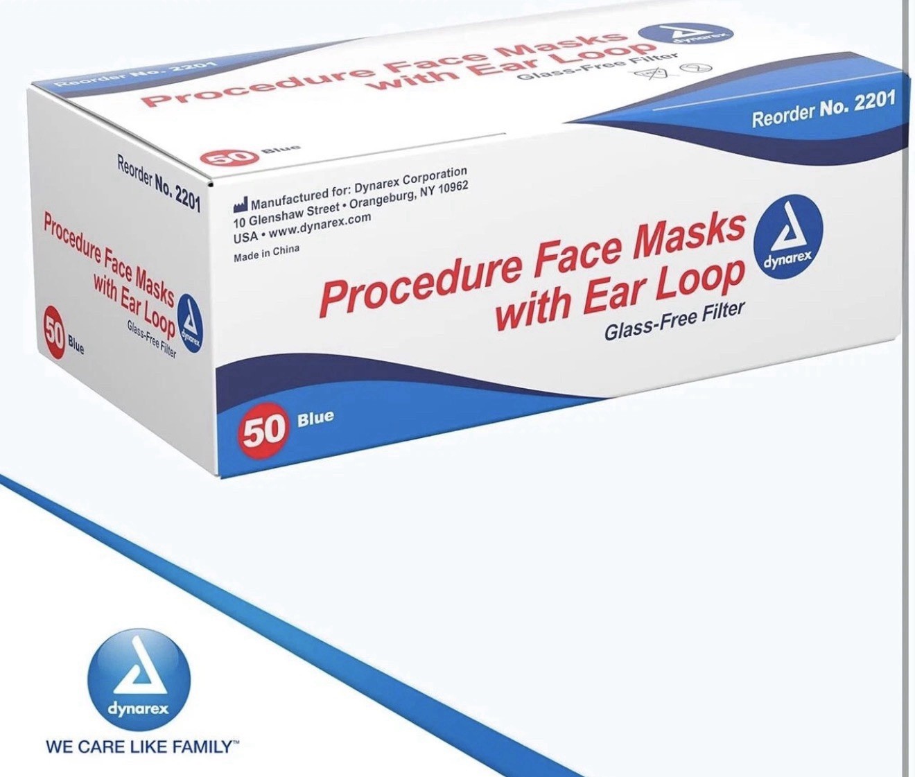 Dynarex 2201 Surgical Procedure Face Mask with Ear Loops – 2 Box (50 Count Each)