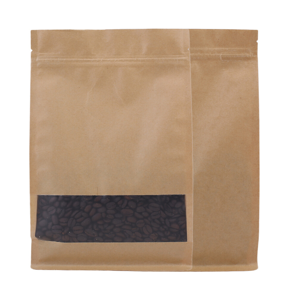 Brown Kraft Stand Up Zip Seal Bags w/Clear Window Side Gusset Multiple QTY Sizes