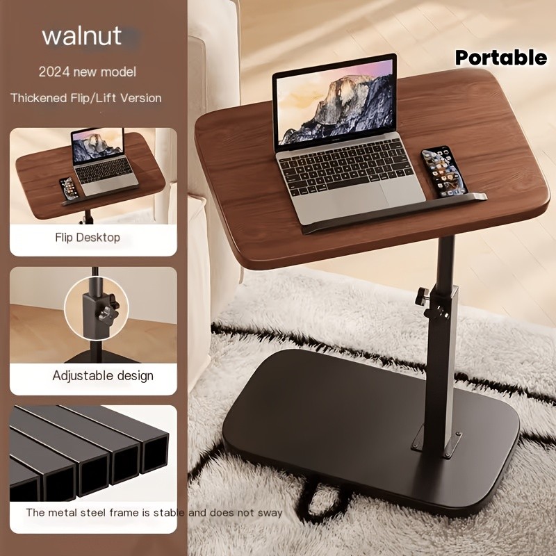 Walnut C-Shaped Sofa Bed Tray Table – Multi Functional Armrest Side Table