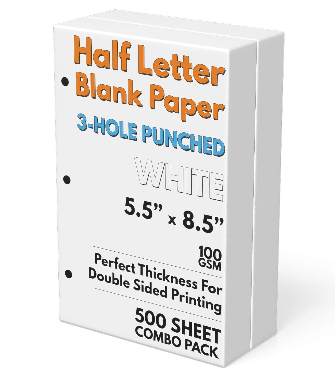 Half Letter Blank Paper 3-Hole Punched 500 Sheets 100 GSM Binder Refill 5.5″x8.5