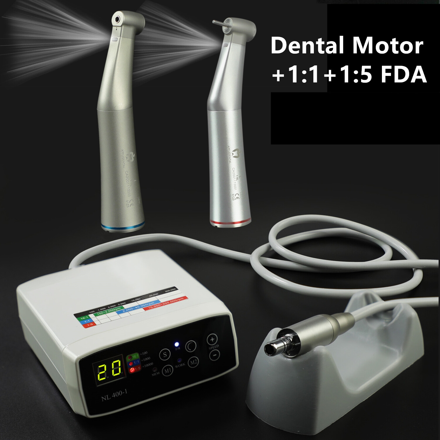 CICADA Dental Electric Motor + 1:1 + 1:5 Fiber Optic Handpiece Contra Angle