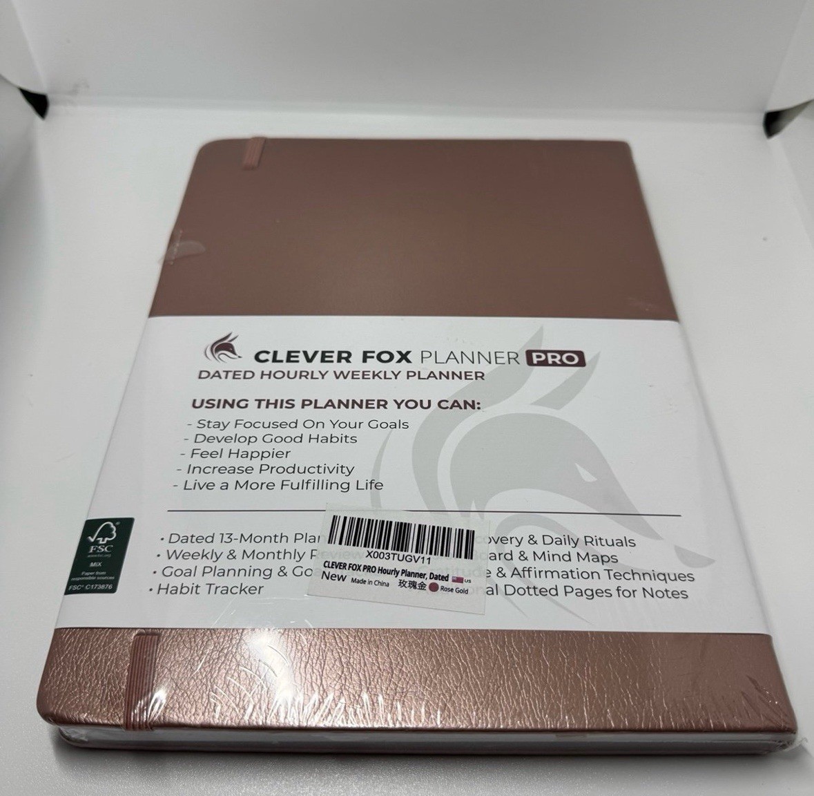 Clever Fox | PRO Dated Hourly Weekly Planner 2026 | A4 8.5×11 | Rose Gold | NWT