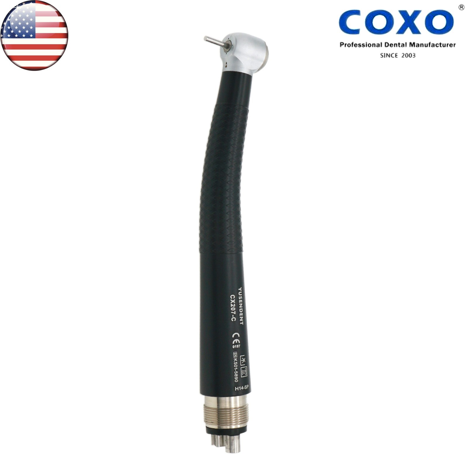 US COXO YUSENDENT Dental Push Button High Speed Handpiece M4 4 Holes Black