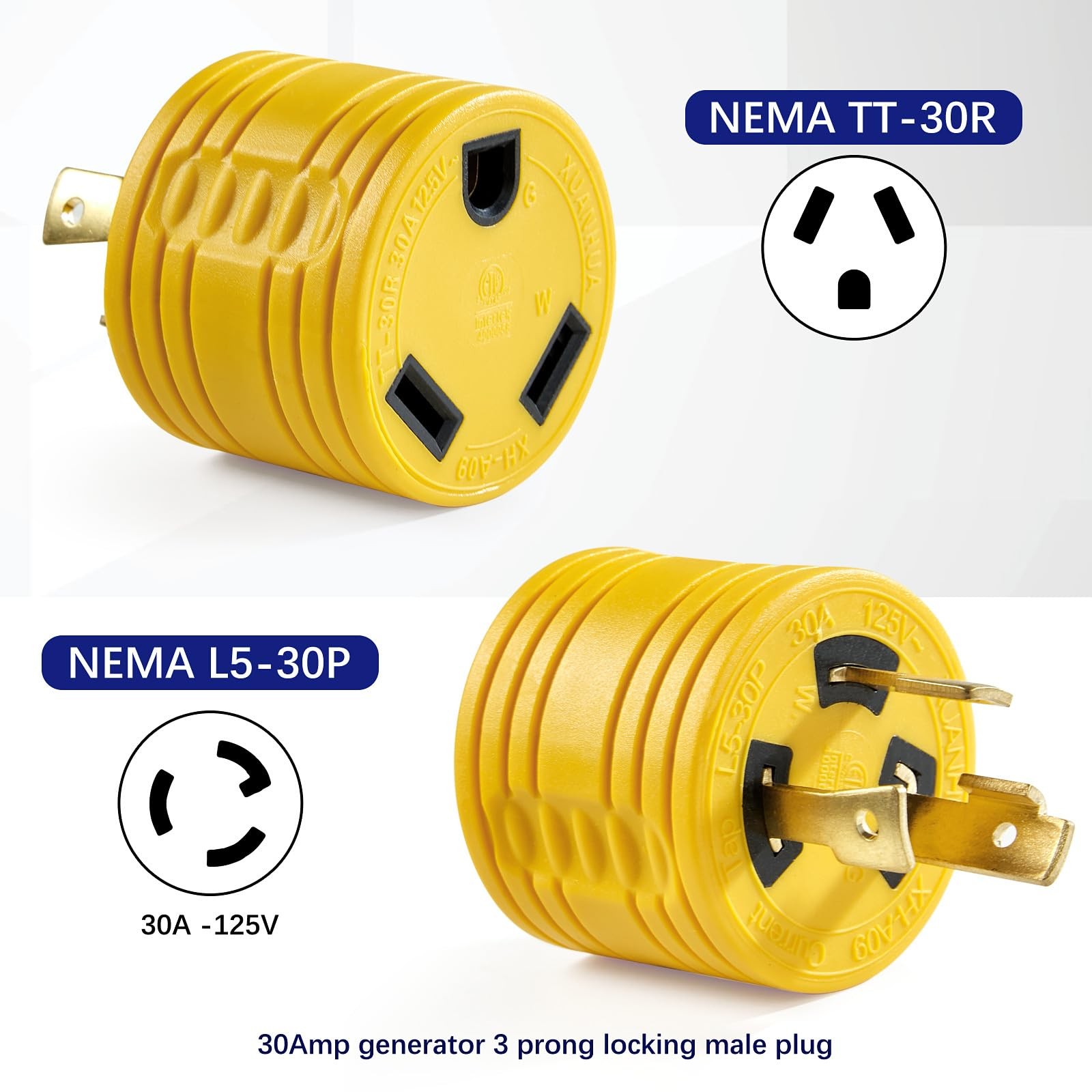 L5-30P to TT-30R RV Generator Adapter 30A 125V 3750W – Connects RV