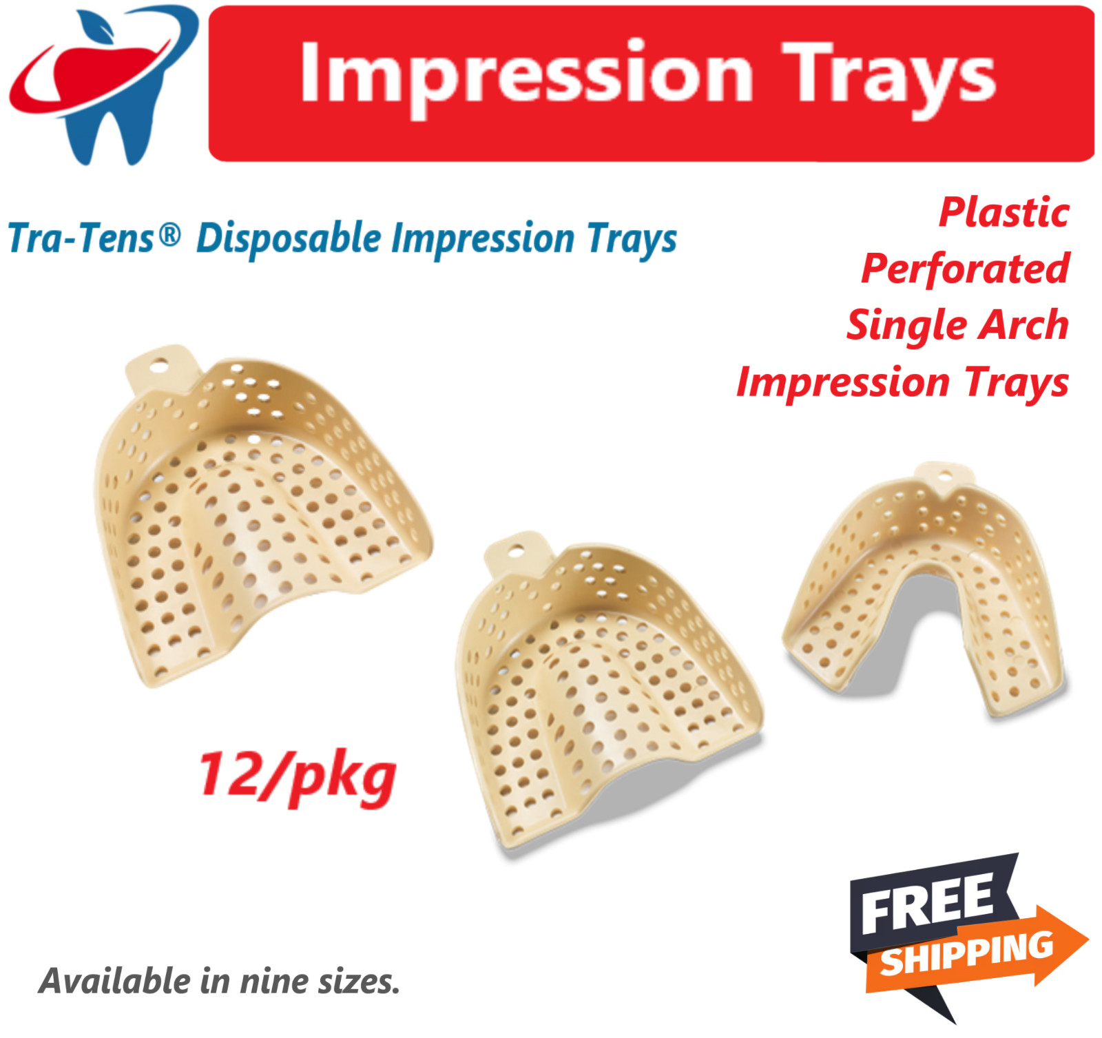Water-Pik Dental Tra-Tens® Disposable Impression Trays – Perforated, 12/Pkg