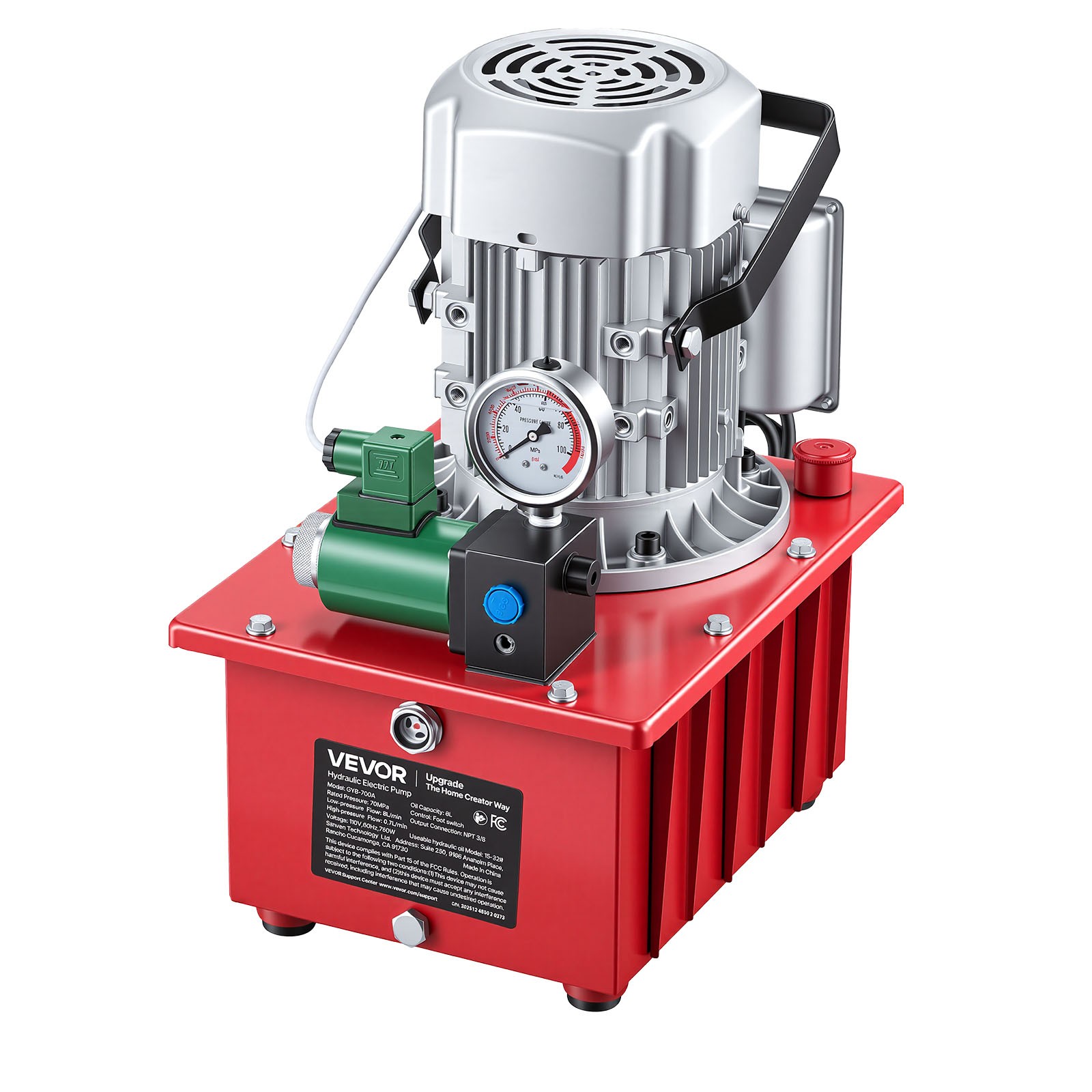 VEVOR Electric Hydraulic Pump 750W 10000 PSI Single Acting Solenoid Valve Pedal