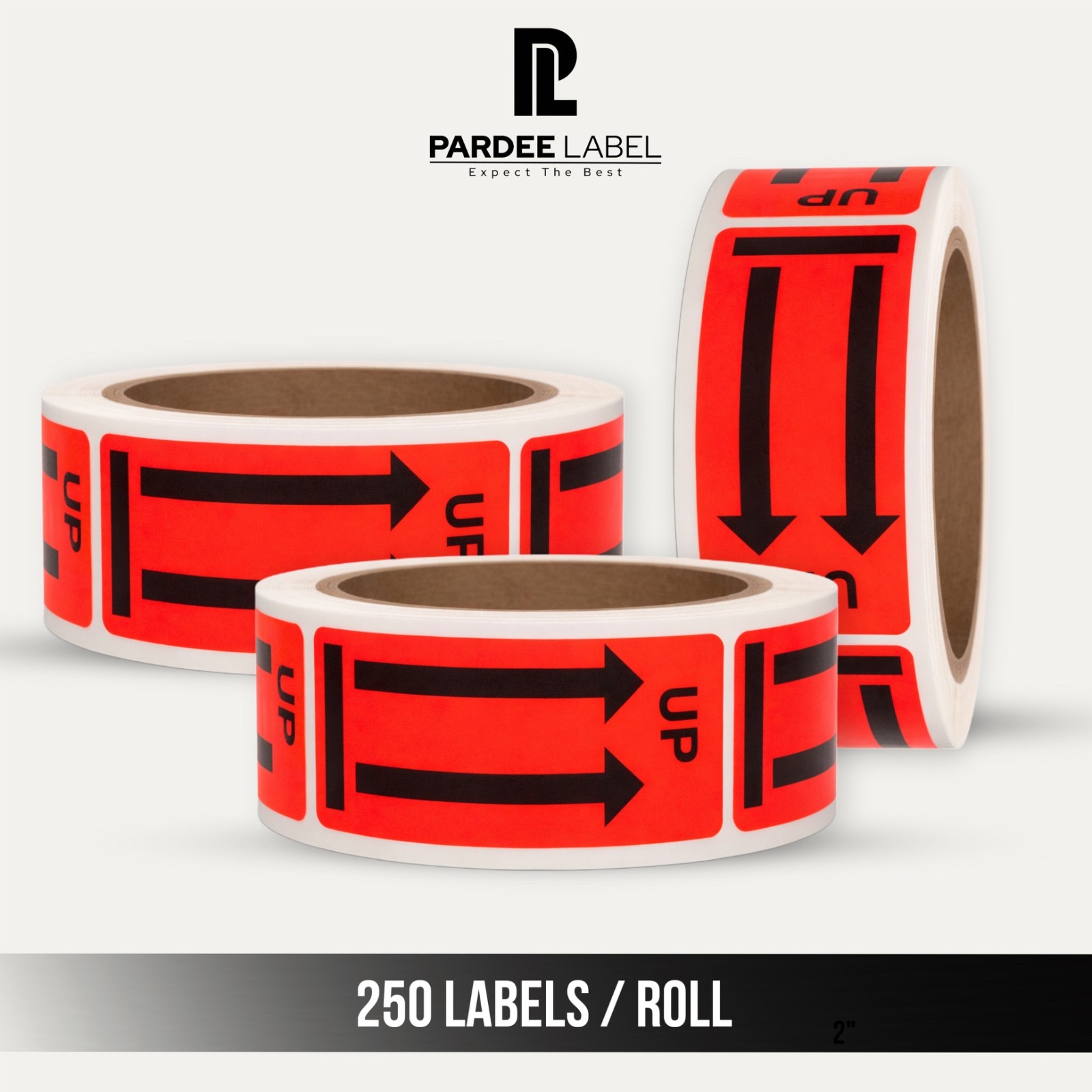 Arrow Up Stickers Neon Red 1” x 3” 250 Labels per Roll