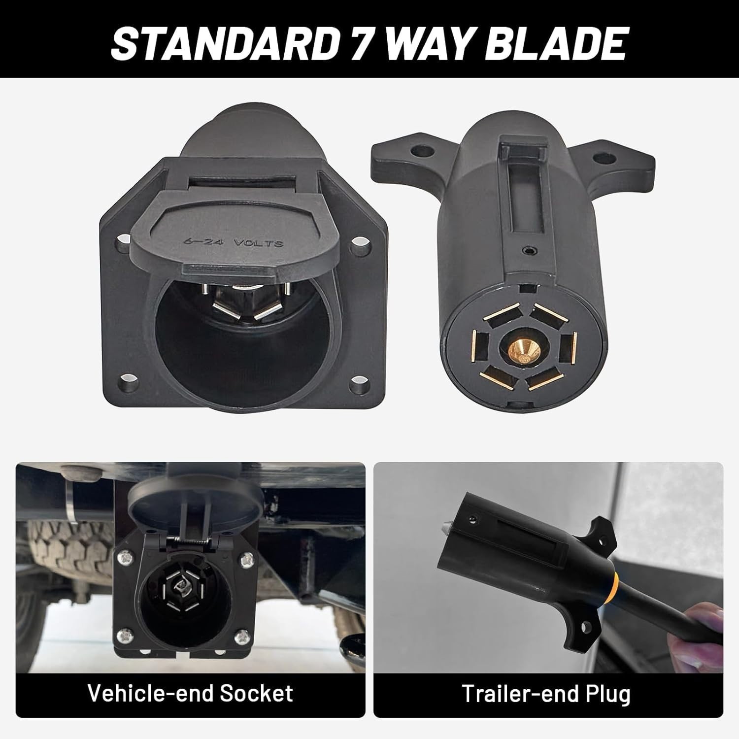 MECMO RV 7 Pin Male and Female Trailer Connector, Vehicle Side an