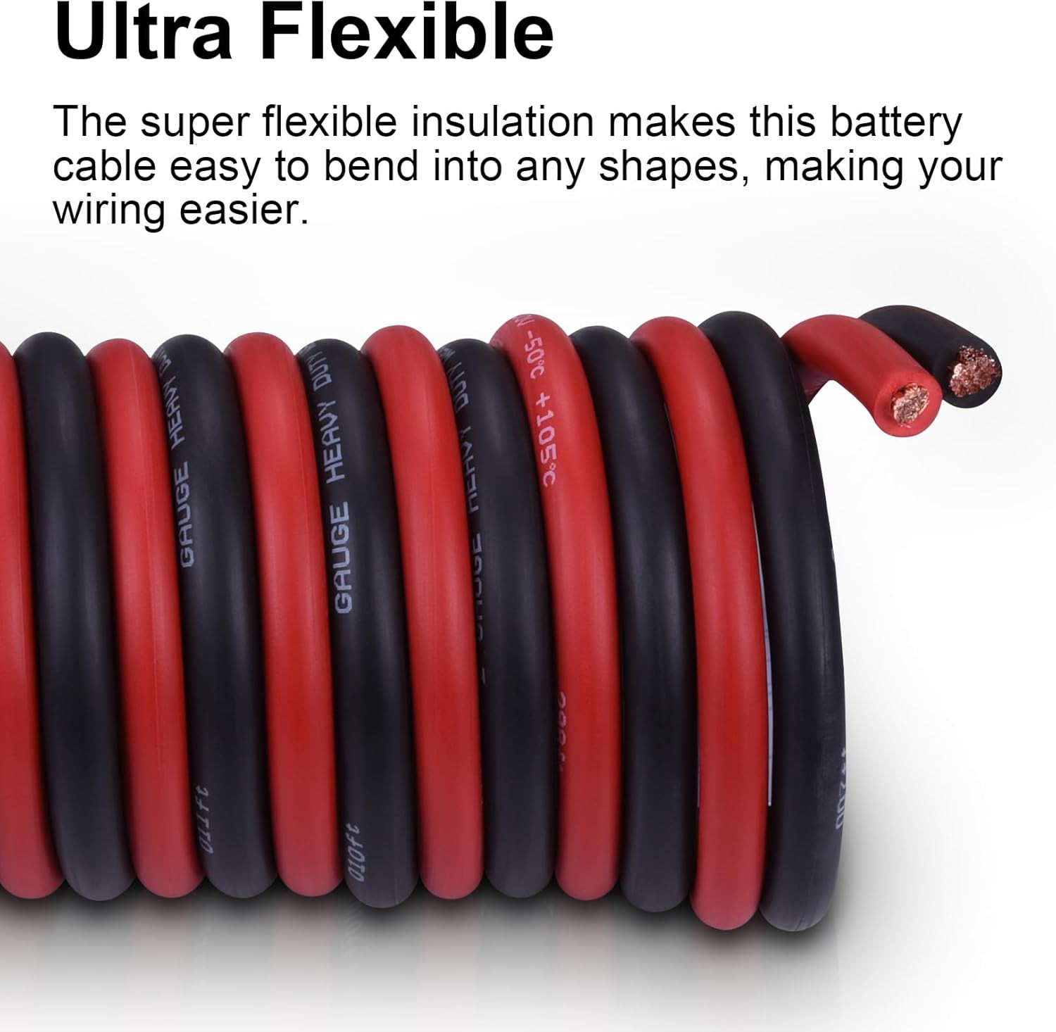 4/0 Battery Cable, 5FT Red + 5FT Black 4/0 Welding Cable, Stranded Oxygen-Free P