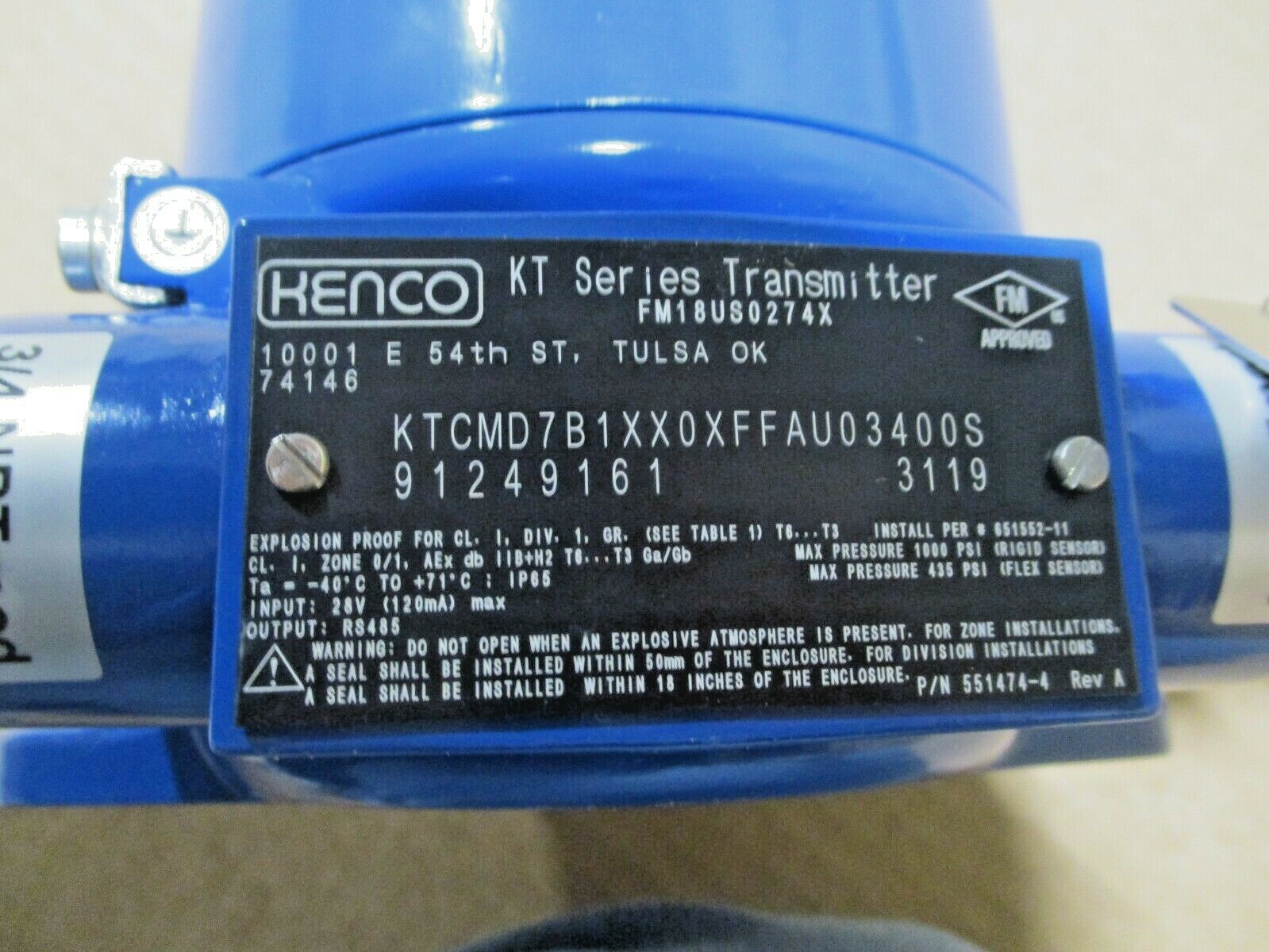 KENCO, KT SERIES TRANSMITTER, KTCMD7B1XX0XFFAU03400S, PROBE LENGTH: 39″