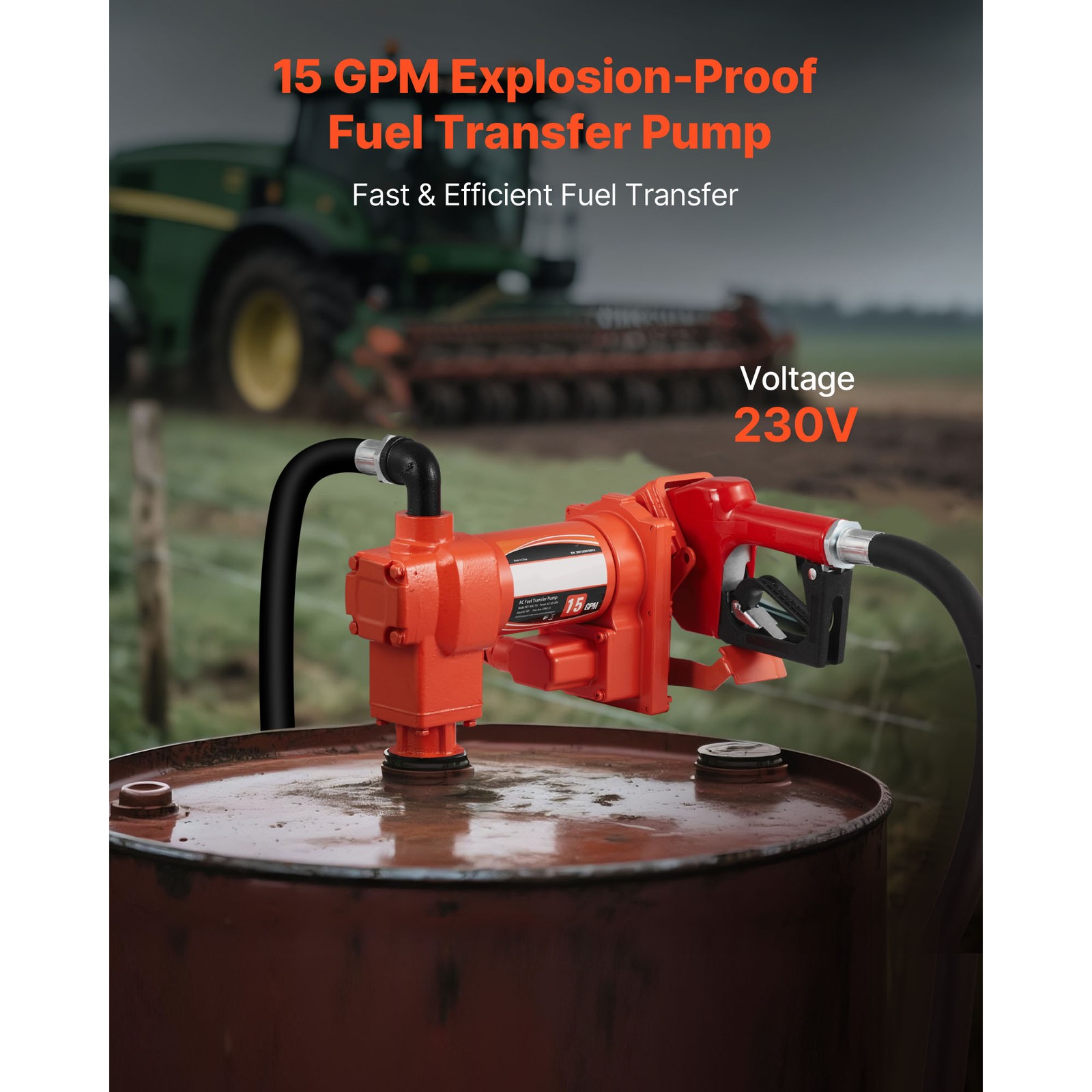 Uimoso 110V Electric Fuel Transfer Pump, 15 GPM Flow Rate with Fuel Nozzle