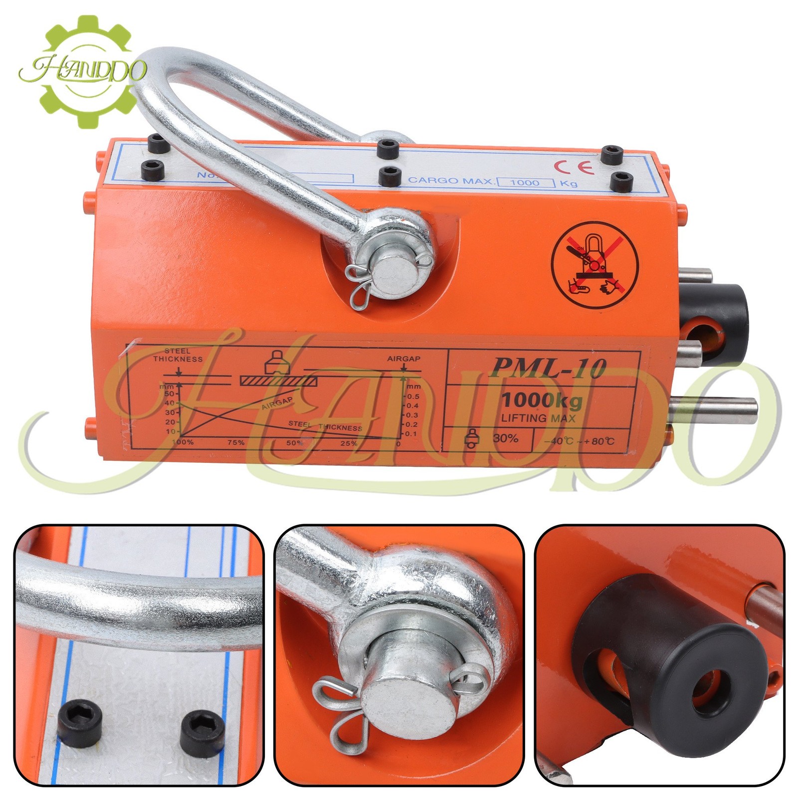 Permanent Magnetic Lifter Lifting Magnet 2200 lbs/1000 kg 2 Safety Factor Orange