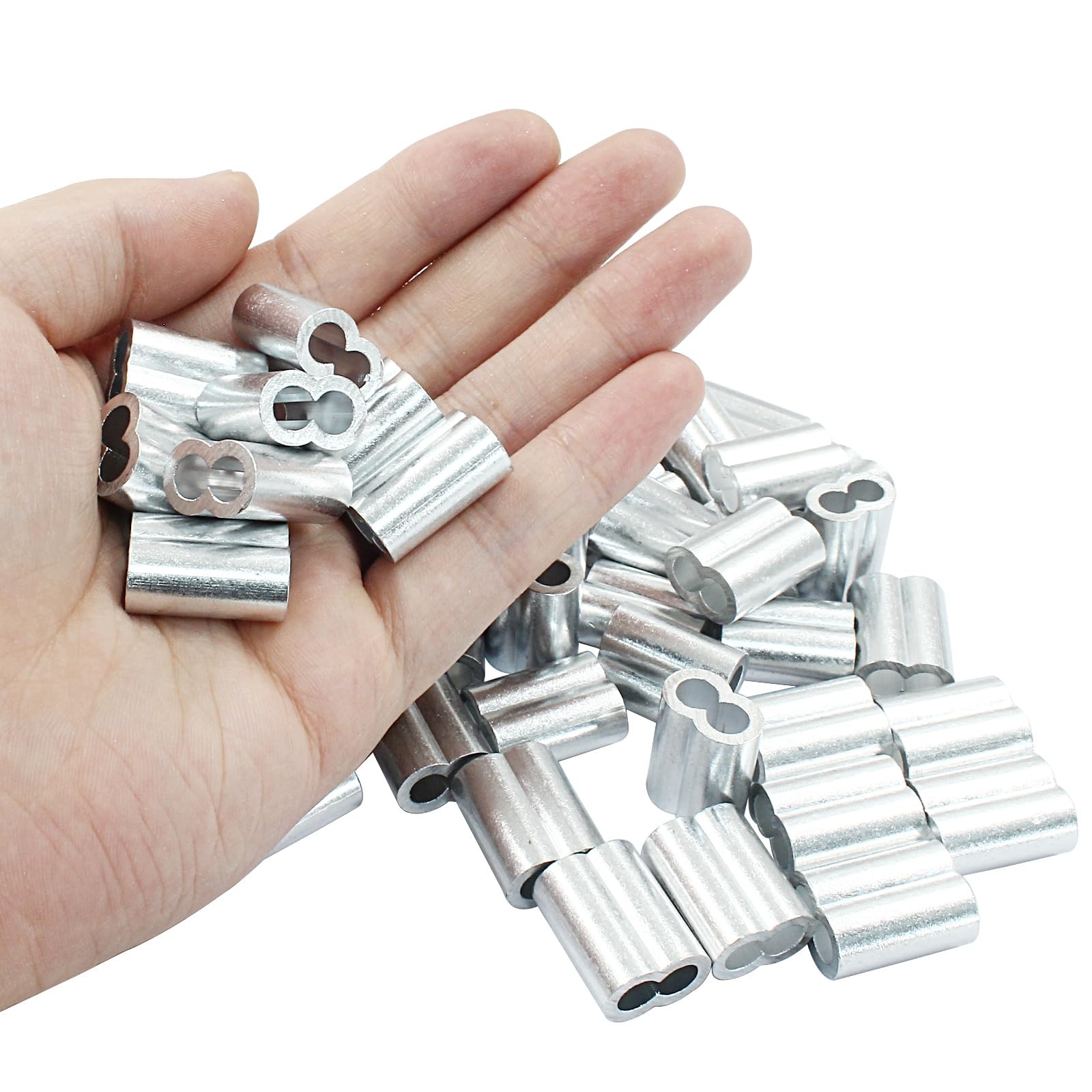 Murtenze 50Pcs 3/16″ Aluminum Crimping Loop Sleeve, Wire M5–3/16″(50 Pcs)