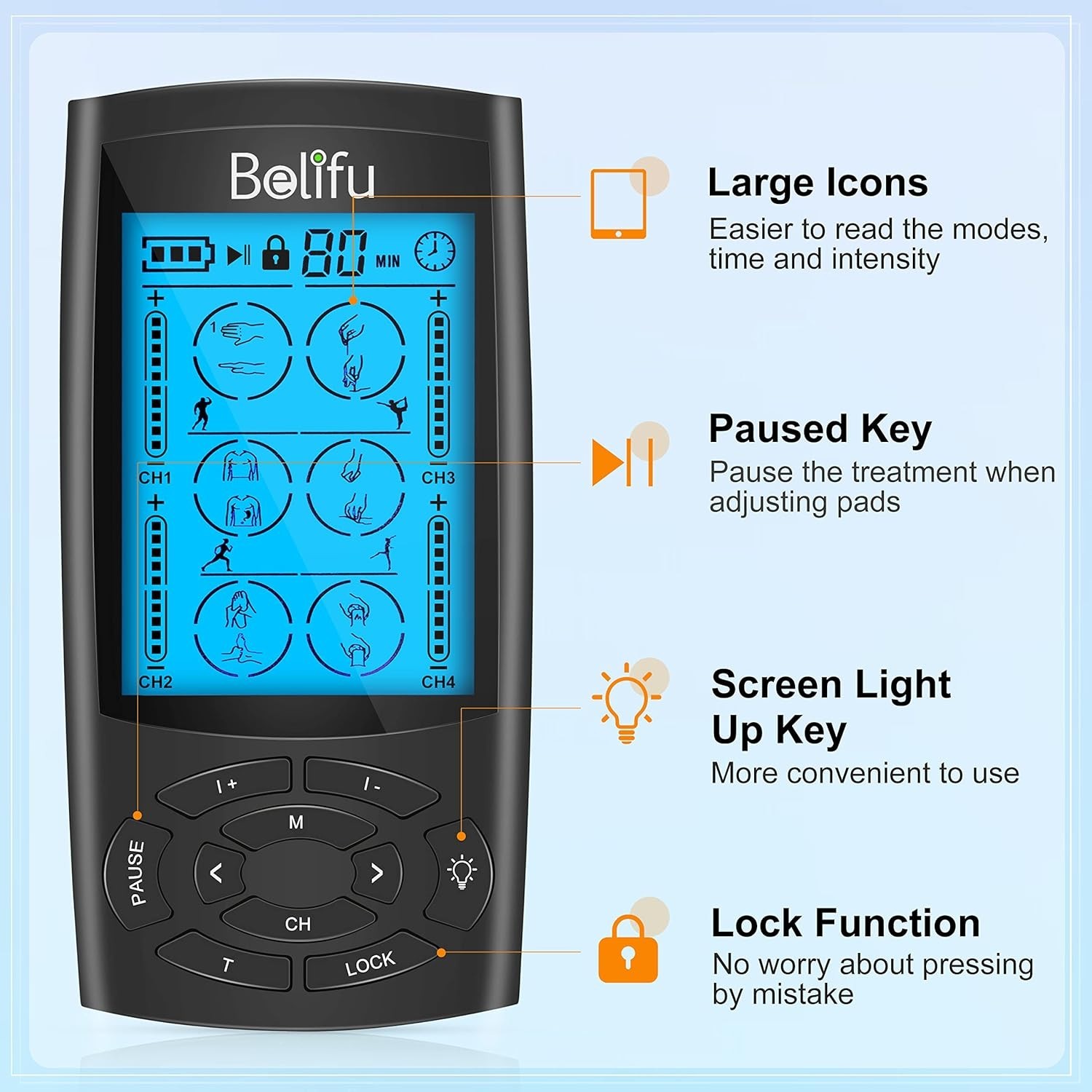 TENS/EMS Unit Muscle Stimulator for Pain Relief 24 Modes 20 Level Intensity