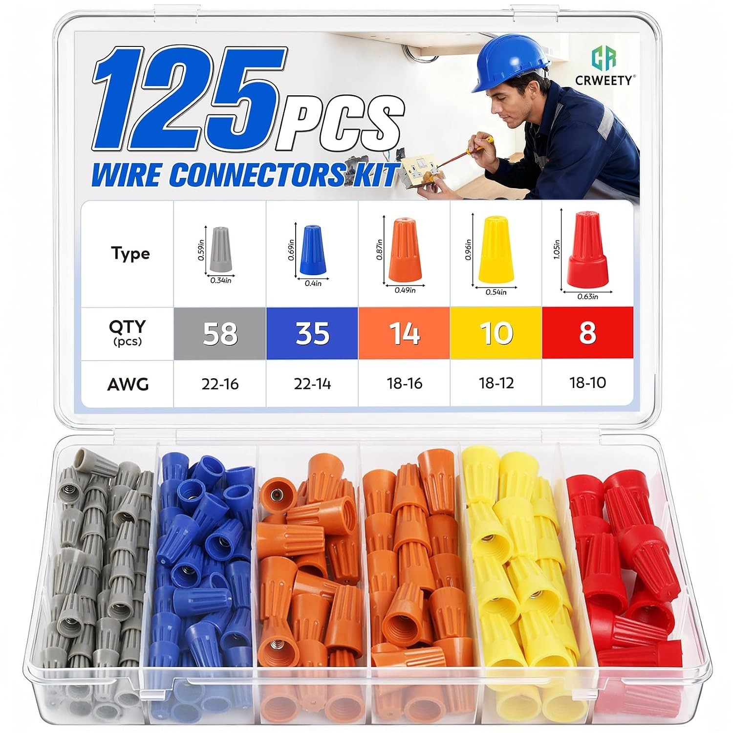 125 PCS Wire Connectors Nuts Electric Wire Caps Assortment Nuts Connection