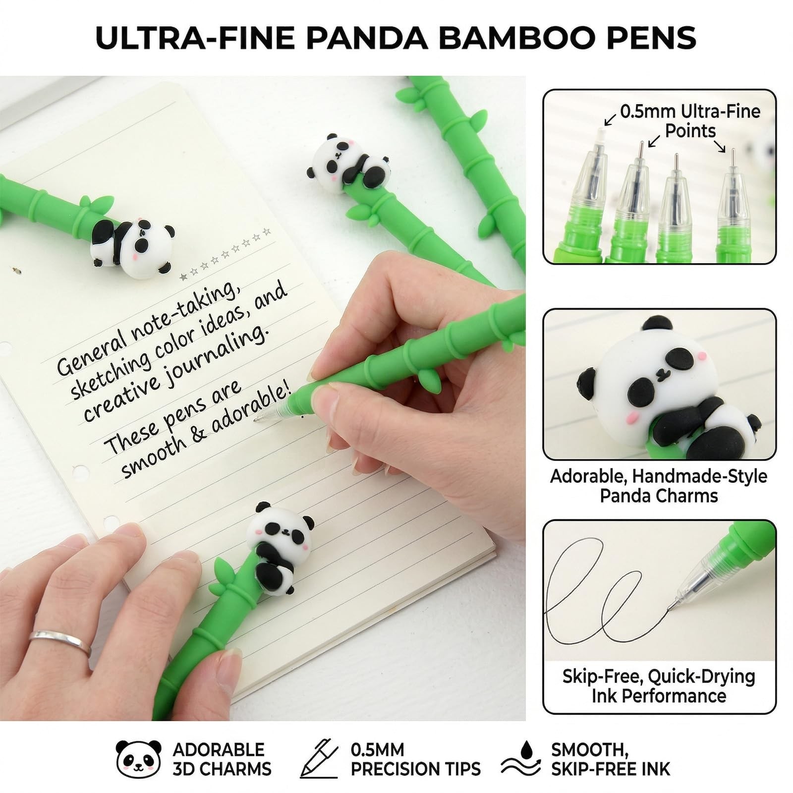 Baowindy 12 PCS Panda Pens, Adorable Cartoon 1 Count (Pack of 12), Green