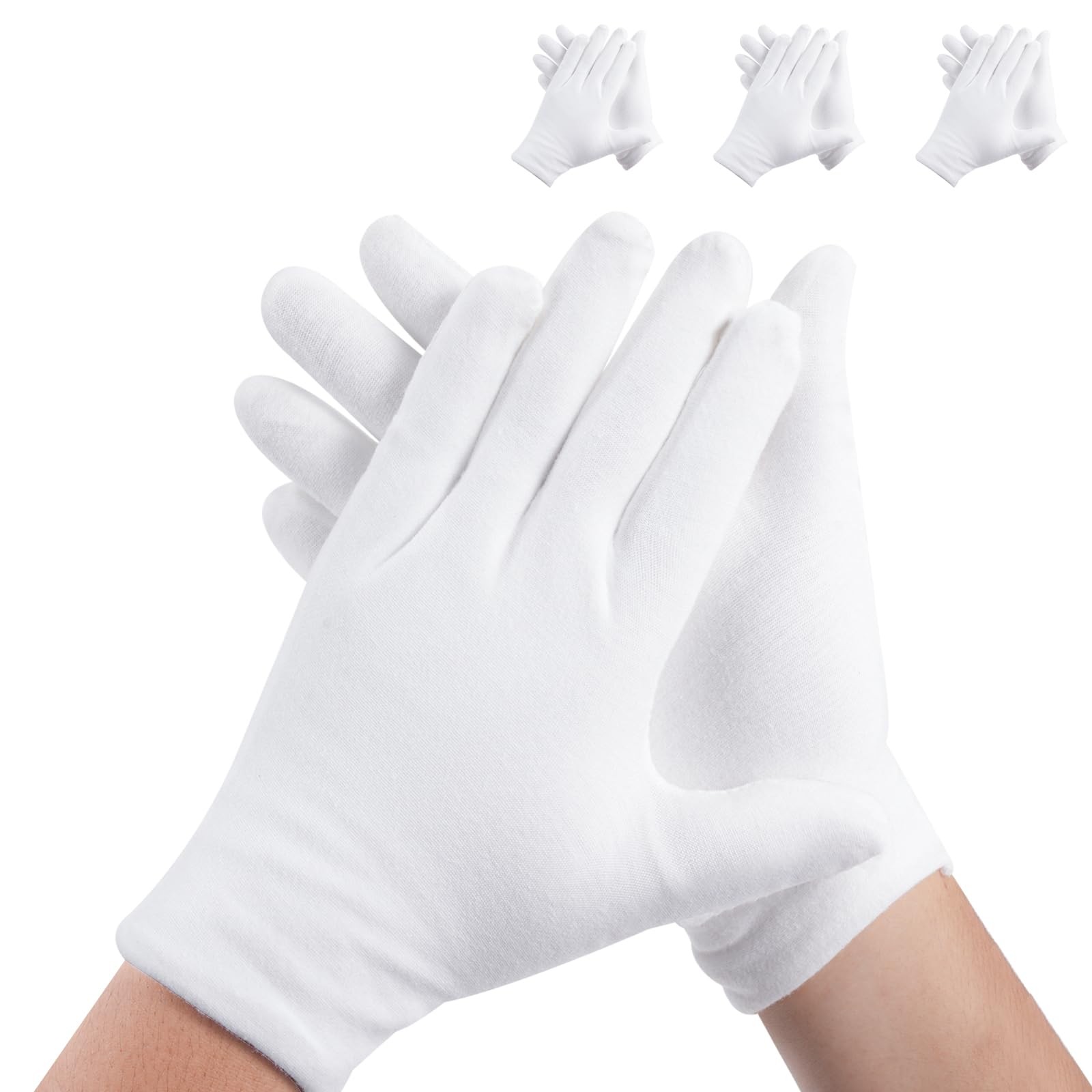 Cotton Gloves Soft White Hand Gloves Moisturizing Liner Jewelry Work 3Pairs
