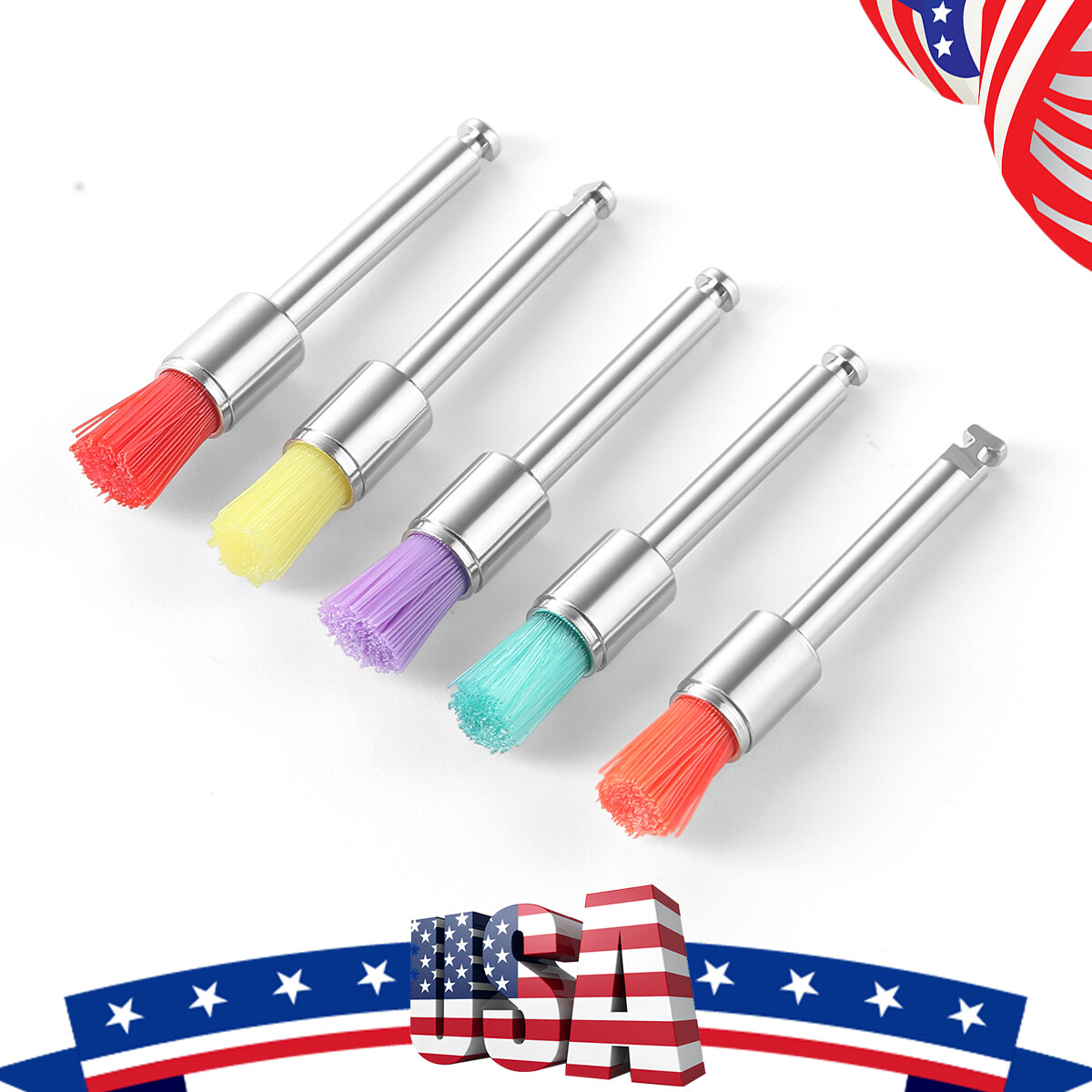 100pcs Dental Nylon Prophy Polishing Brush Latch Flat Bowl Polisher Mixed Color