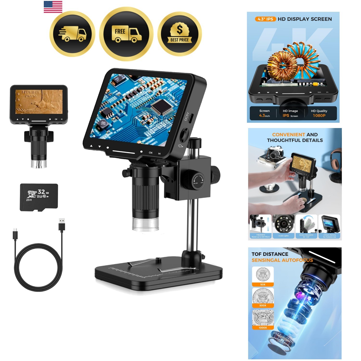 LCD Digital Microscope,4.3 Inch 1080P 10 Megapixels,10MP Camera Video Recorde…