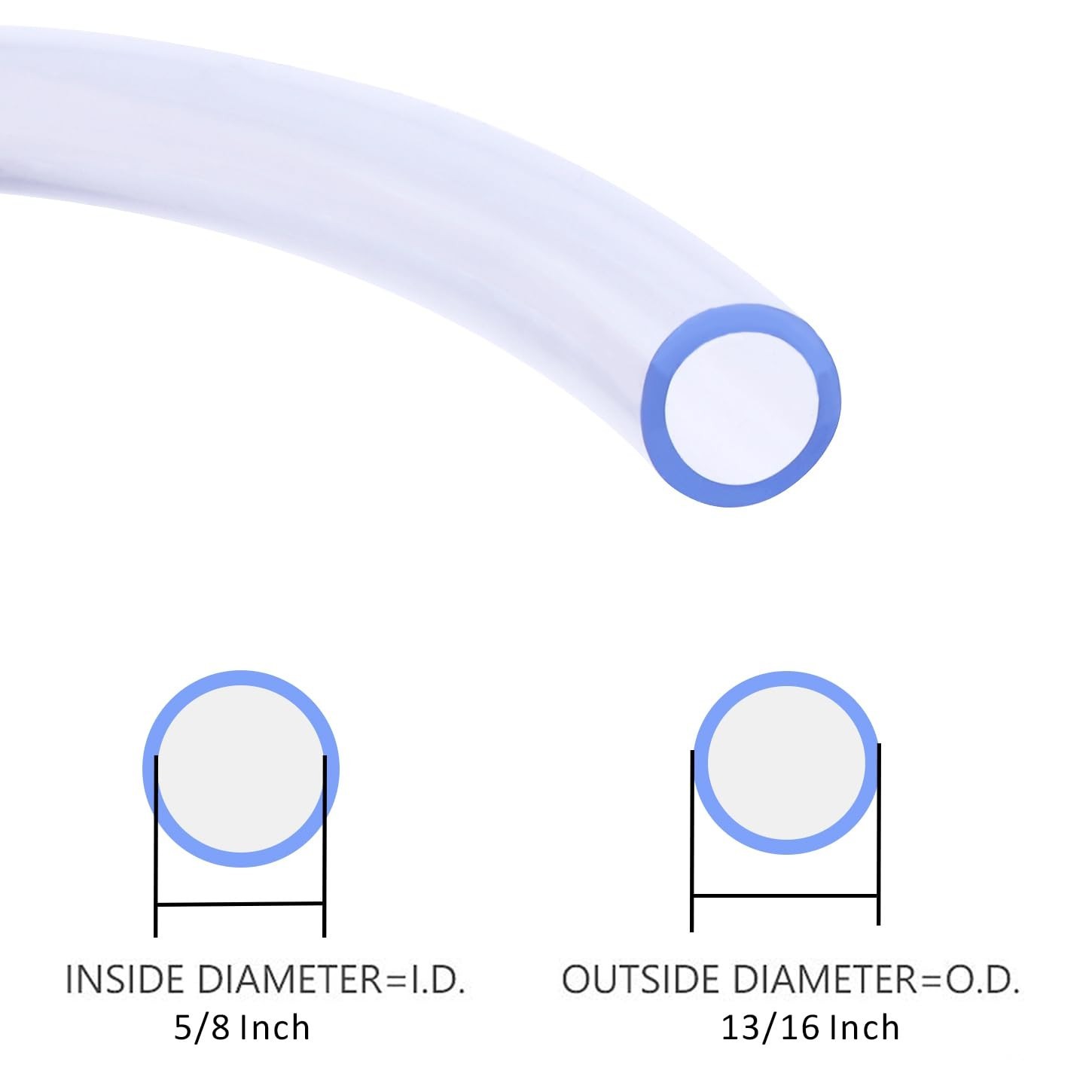 Non-Toxic 5FT Food Grade Clear Vinyl Hose – 5/8″ID x 13/16″OD Flexible Tubing