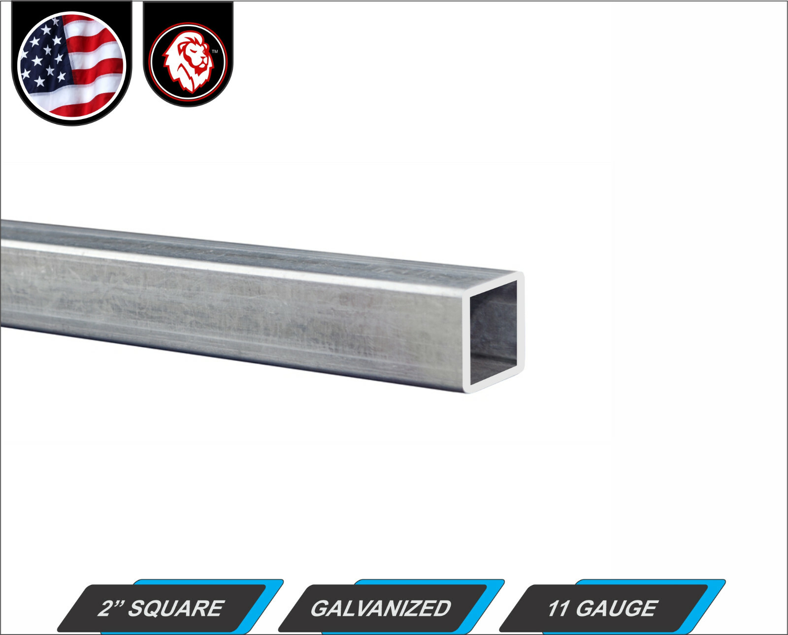 2″ Galvanized Square Steel Tube – 11 gauge – 12″ inch long (1-ft)