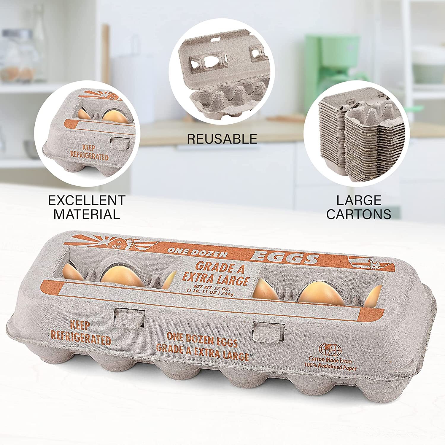 MT Products Printed XL Pulp Paper Egg Cartons Hold Eggs 12 Count – 25 Pieces