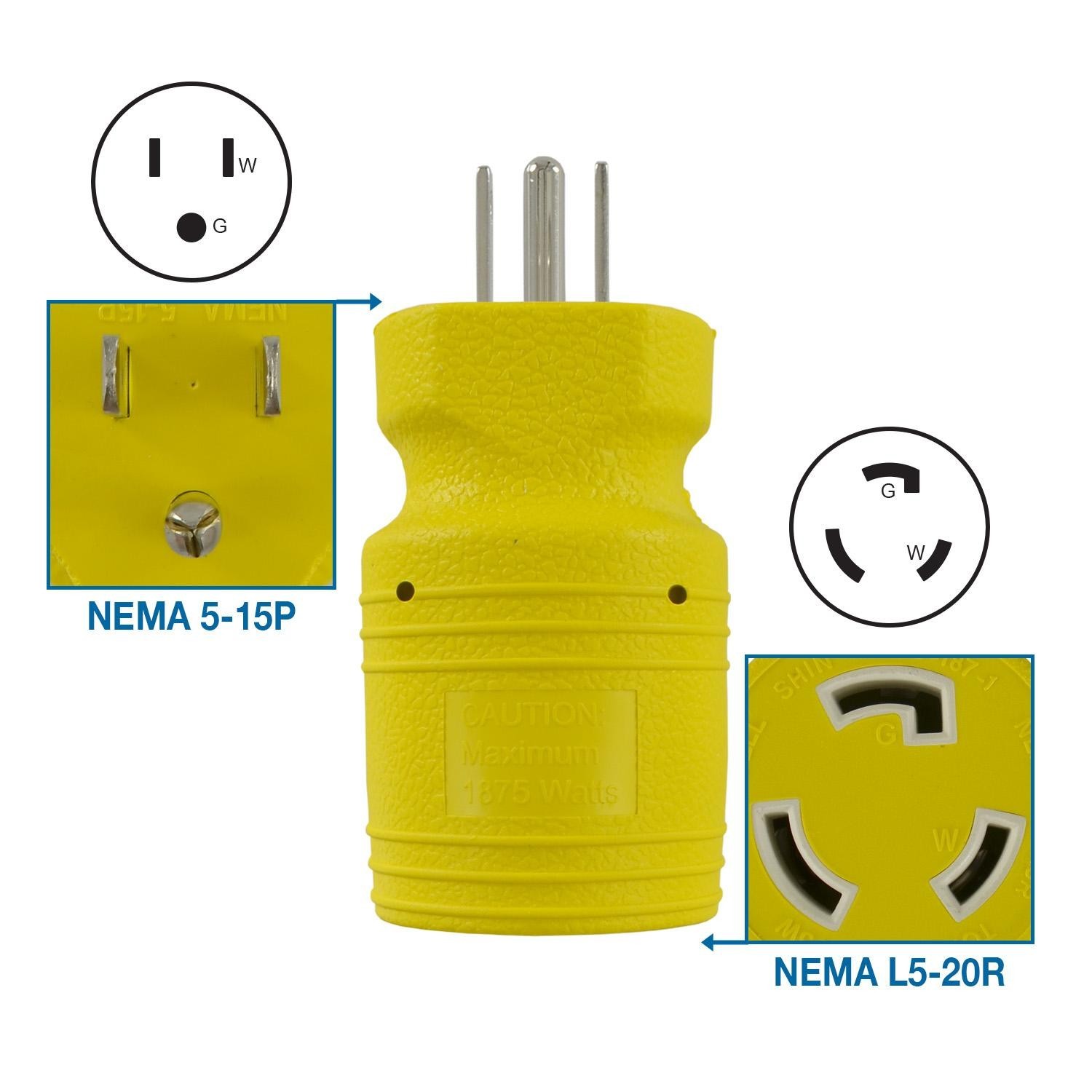 Conntek 30221-YW Plug Adapter NEMA 5-15P to L5-20R
