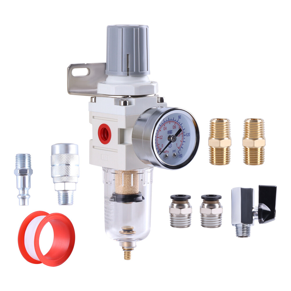 1/4″ NPT Compressed Air Filter Regulator Combo Piggyback Semi auto Drain