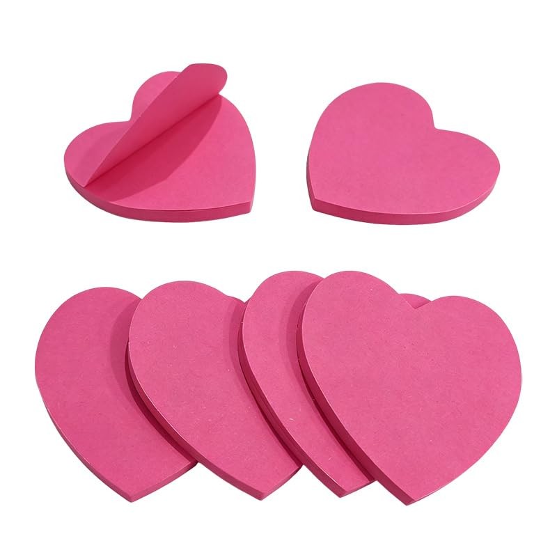 6 Pcs Pink Sticky Notes, Heart Shaped Pink Post It Notes -Stick, Cute Heart S…