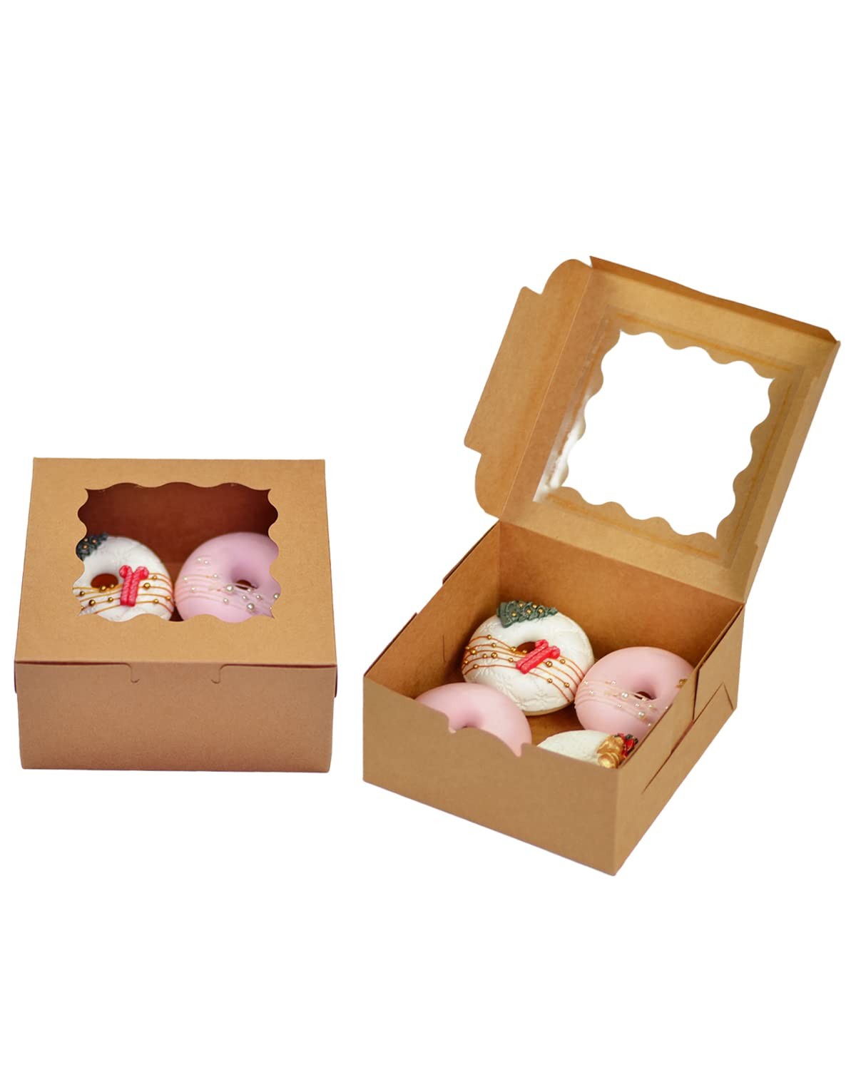 Bakepacker Brown 30-Packs Bakery Boxes with Window 6x6x3 inches Thick &