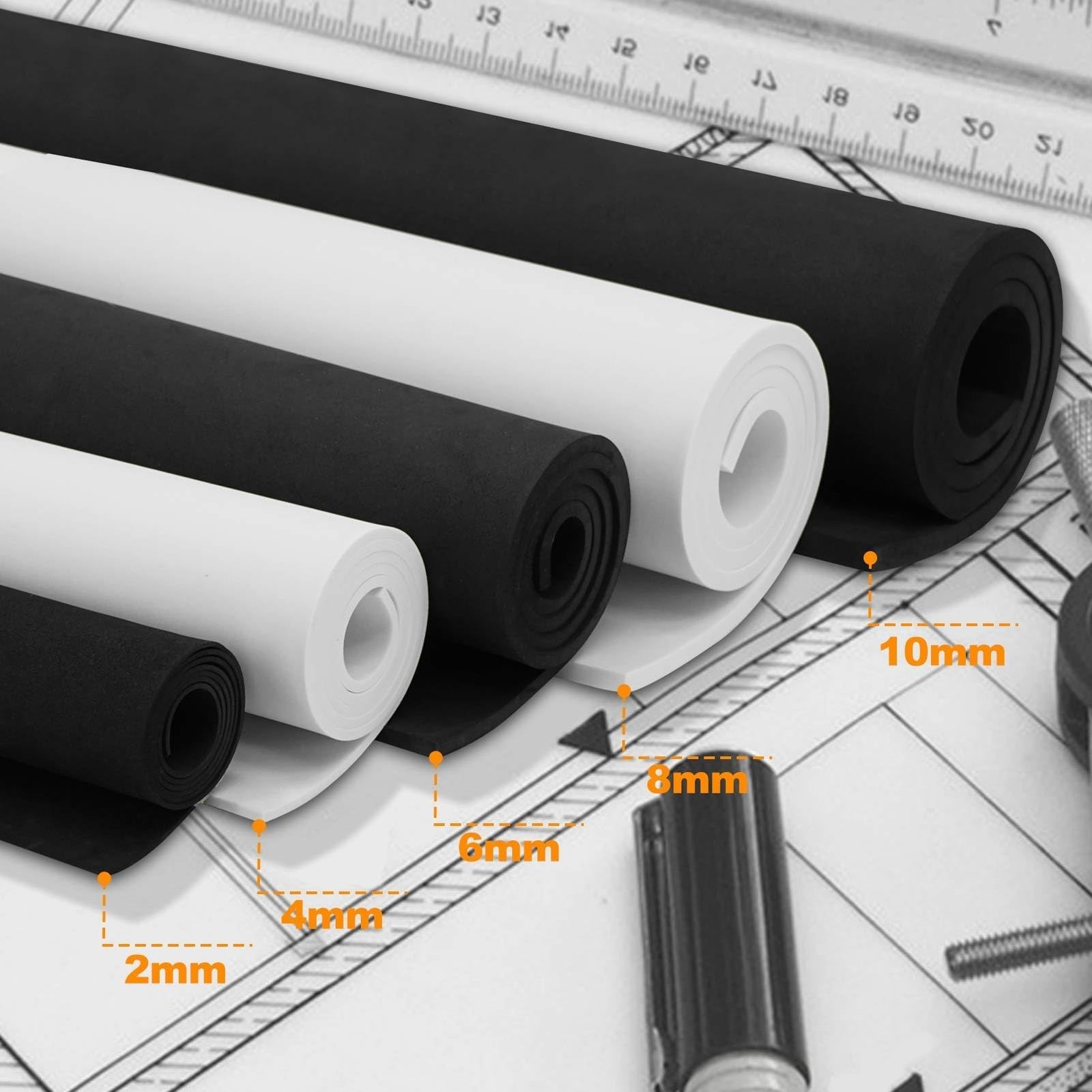 biguphate EVA Foam Roll – 2mm Black Ultra High Density Craft Foam (86 kg/m³